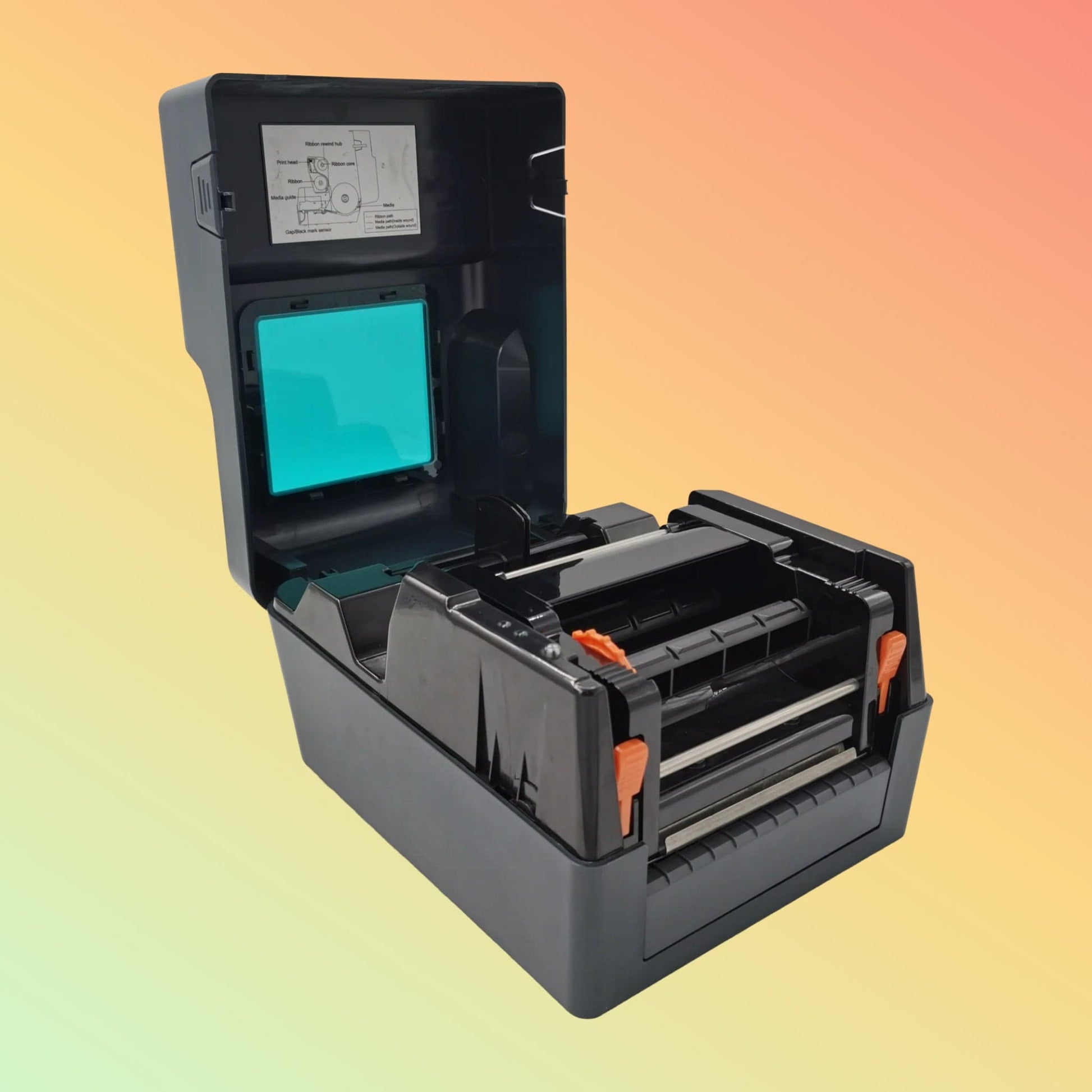 "Rongta RP400 Barcode Printer with a focus on the control panel, featuring a user-friendly interface for easy navigation and operation."