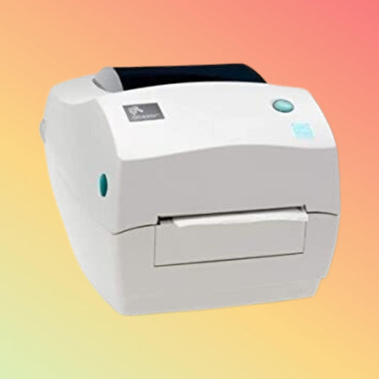 "Zebra GK888T Desktop Barcode Printer displaying compact design and easy media loading."