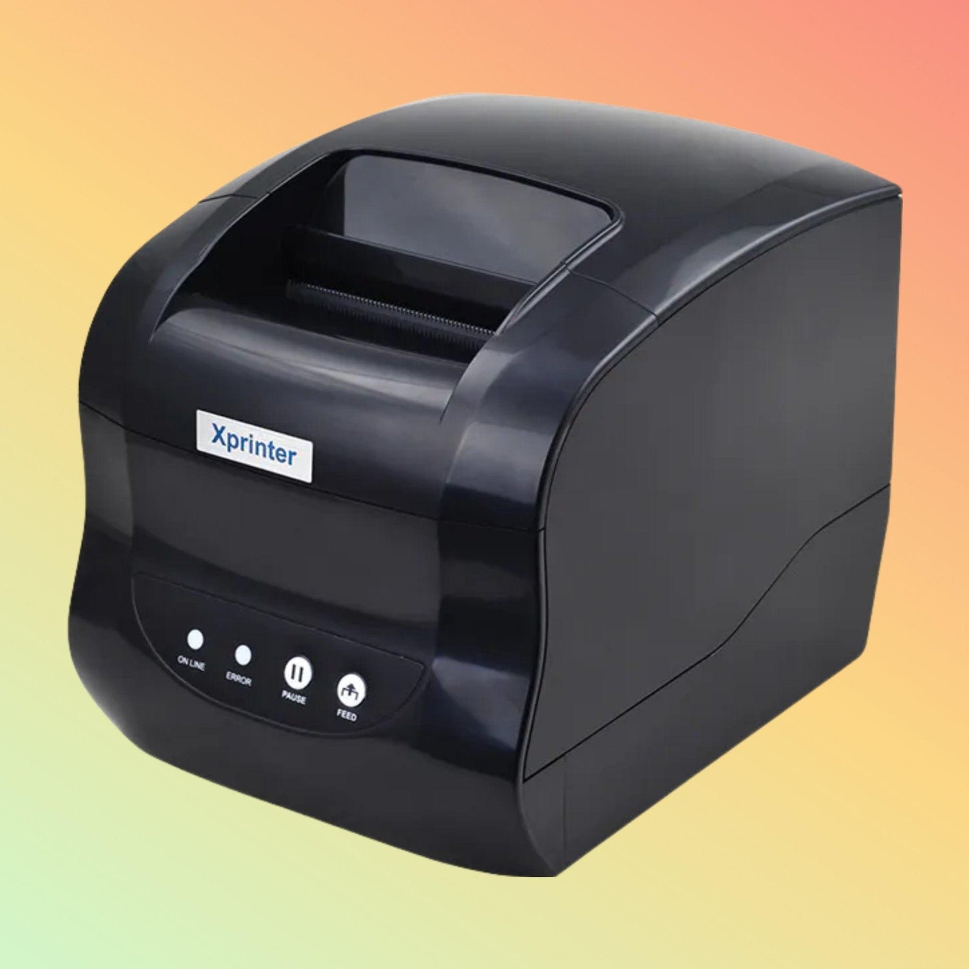 "Xprinter XP-365B Versatile Label Printer in a retail setting, demonstrating its efficiency."