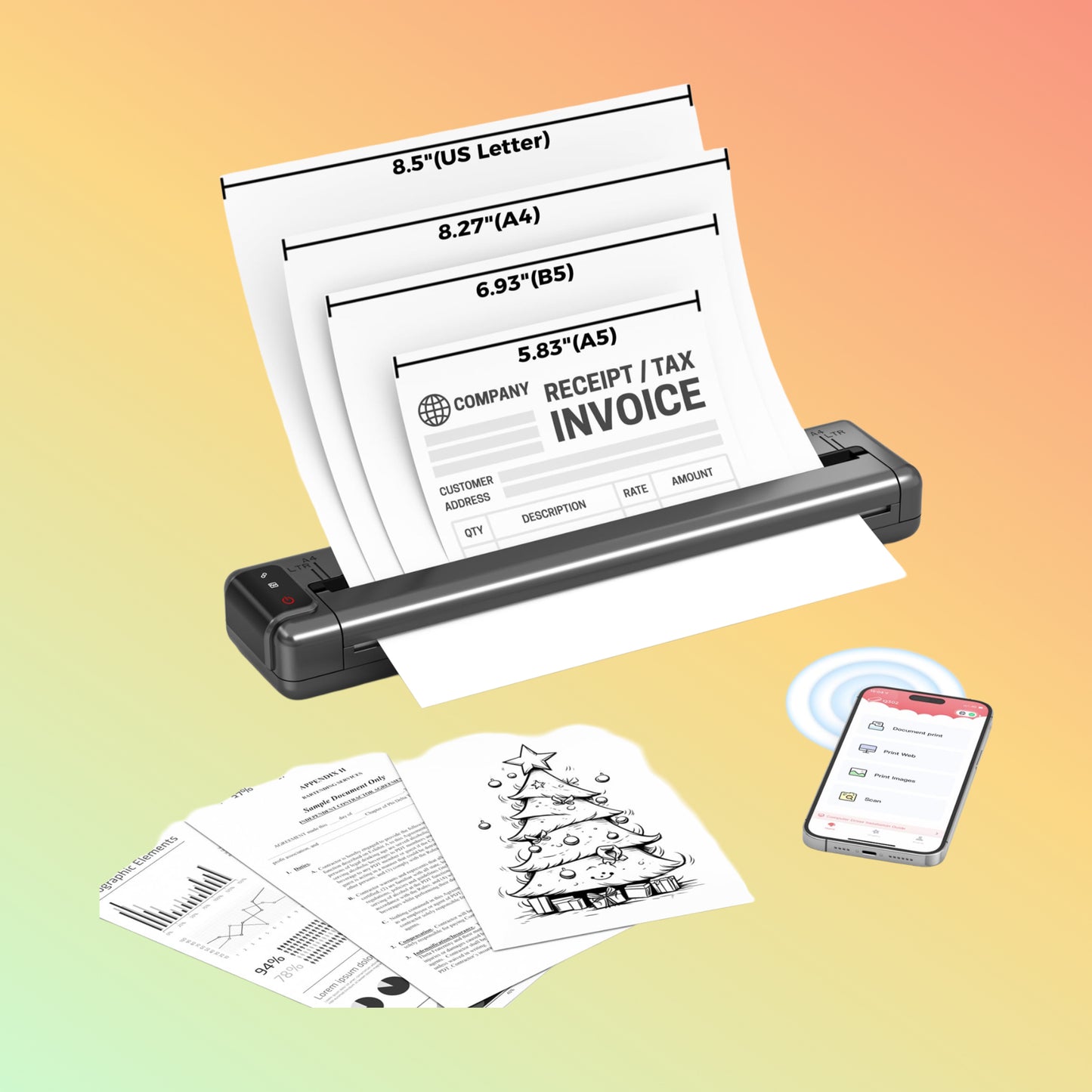 Phomemo Q302 showing ink-free thermal printing in action.