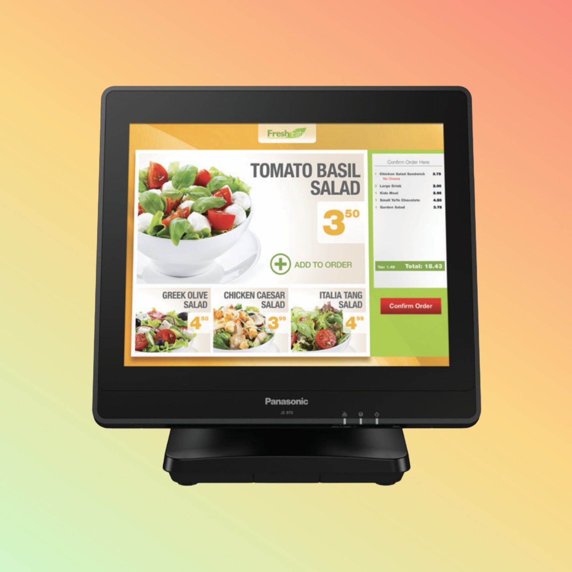 Alt="Chef using Panasonic POS to manage kitchen orders, showcasing its application in food service environments."