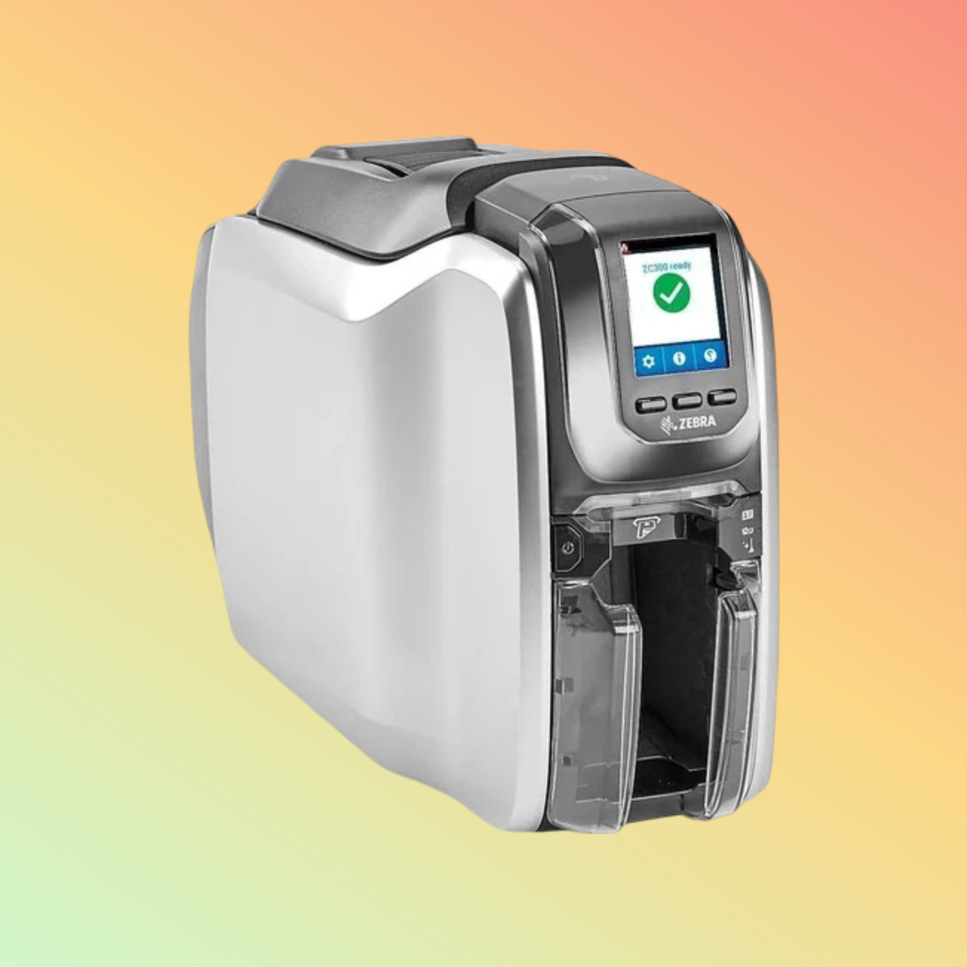 Alt="Zebra ZC32 Series ID Card Printer producing high-quality employee badges, showcasing its sharp print detail."