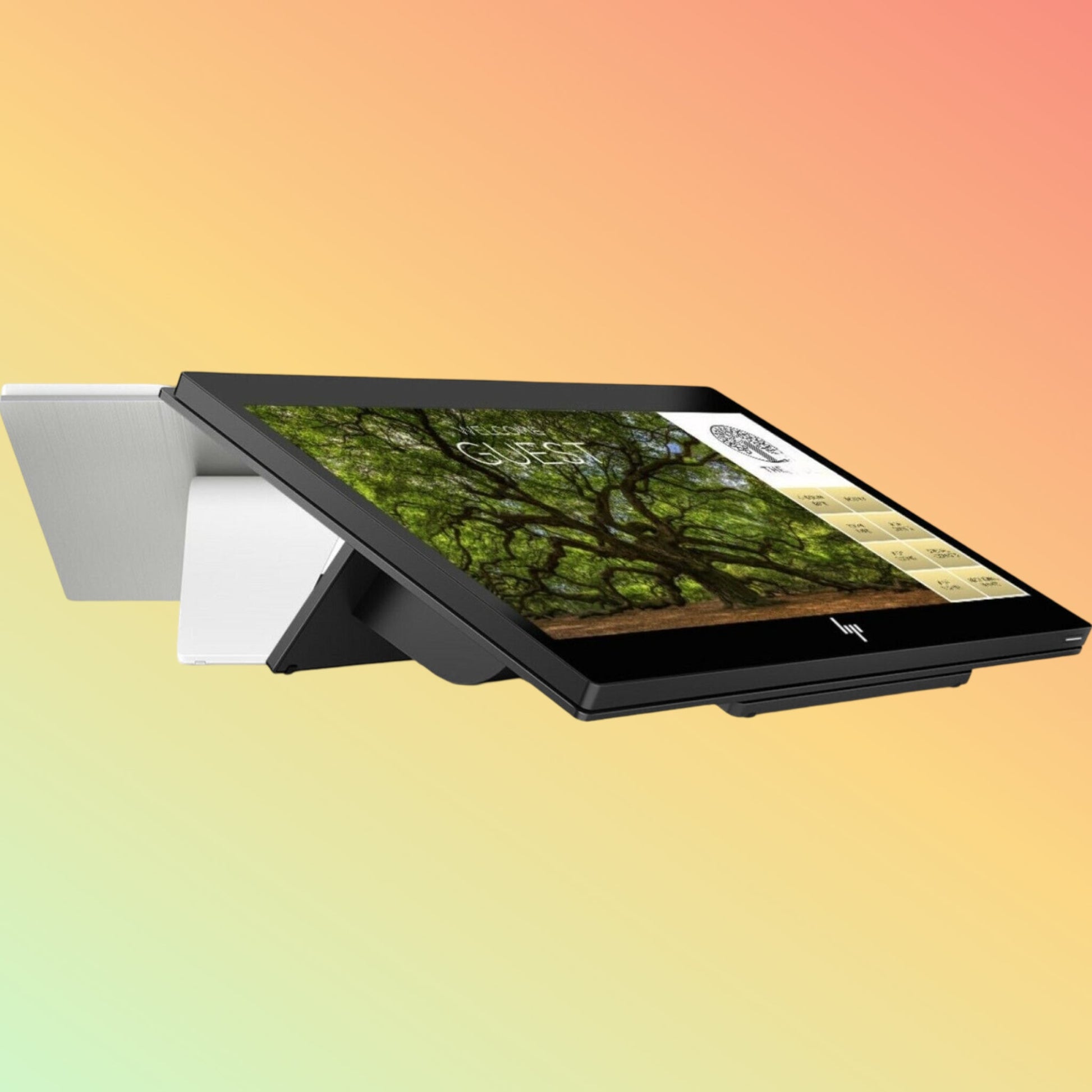 Alt="Side view of HP Engage One Prime, emphasizing its thin profile and elegant aesthetics for modern businesses."