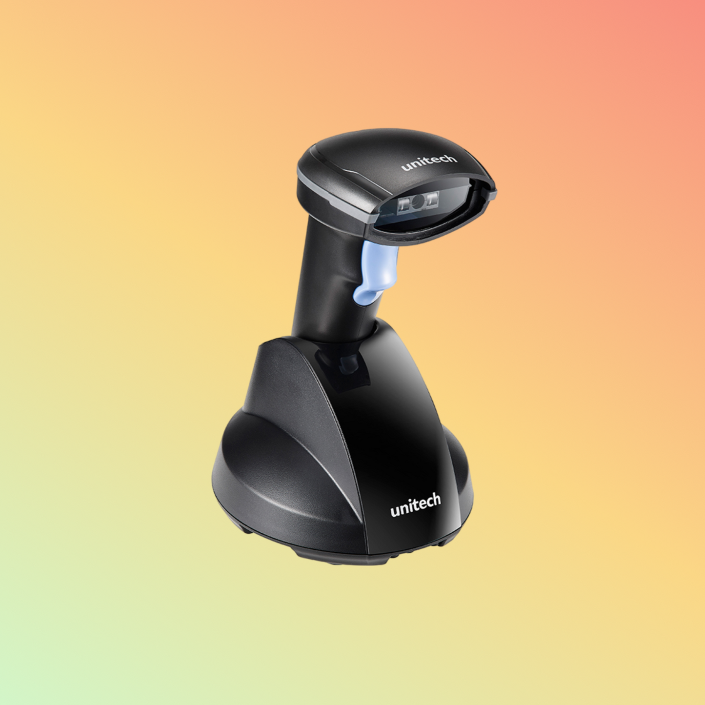 alt="Front view of Unitech MS340B wireless barcode scanner"