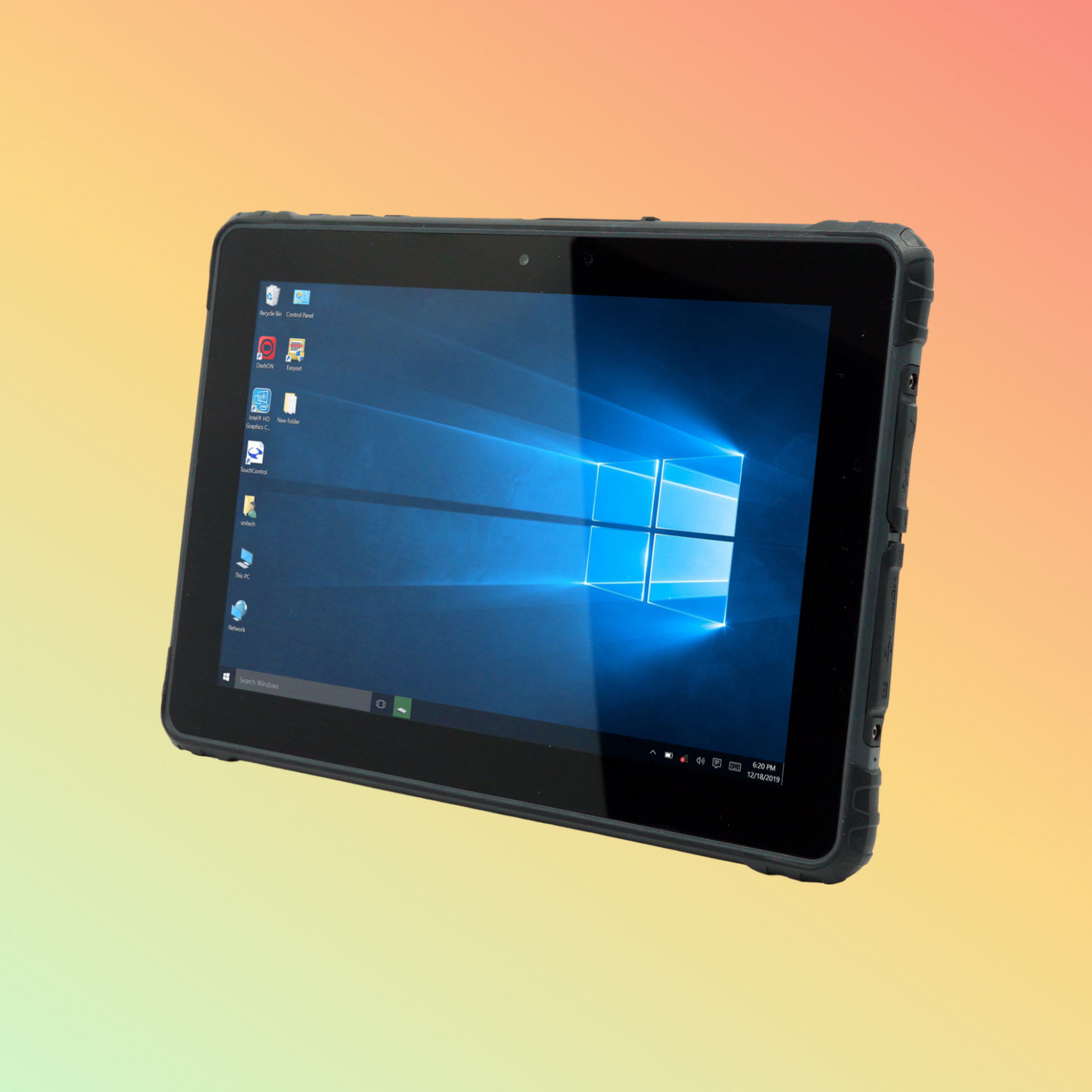 alt="Rugged Unitech TB110 tablet with reinforced build, suitable for harsh environments, equipped with advanced scanning and robust connectivity features."