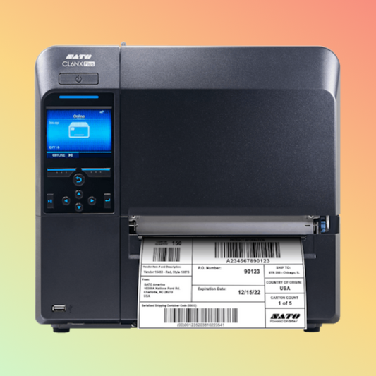 alt="SATO America CL6NX Plus industrial thermal printers designed for large-format printing, featuring a robust build, high-resolution output, and versatile connectivity options."