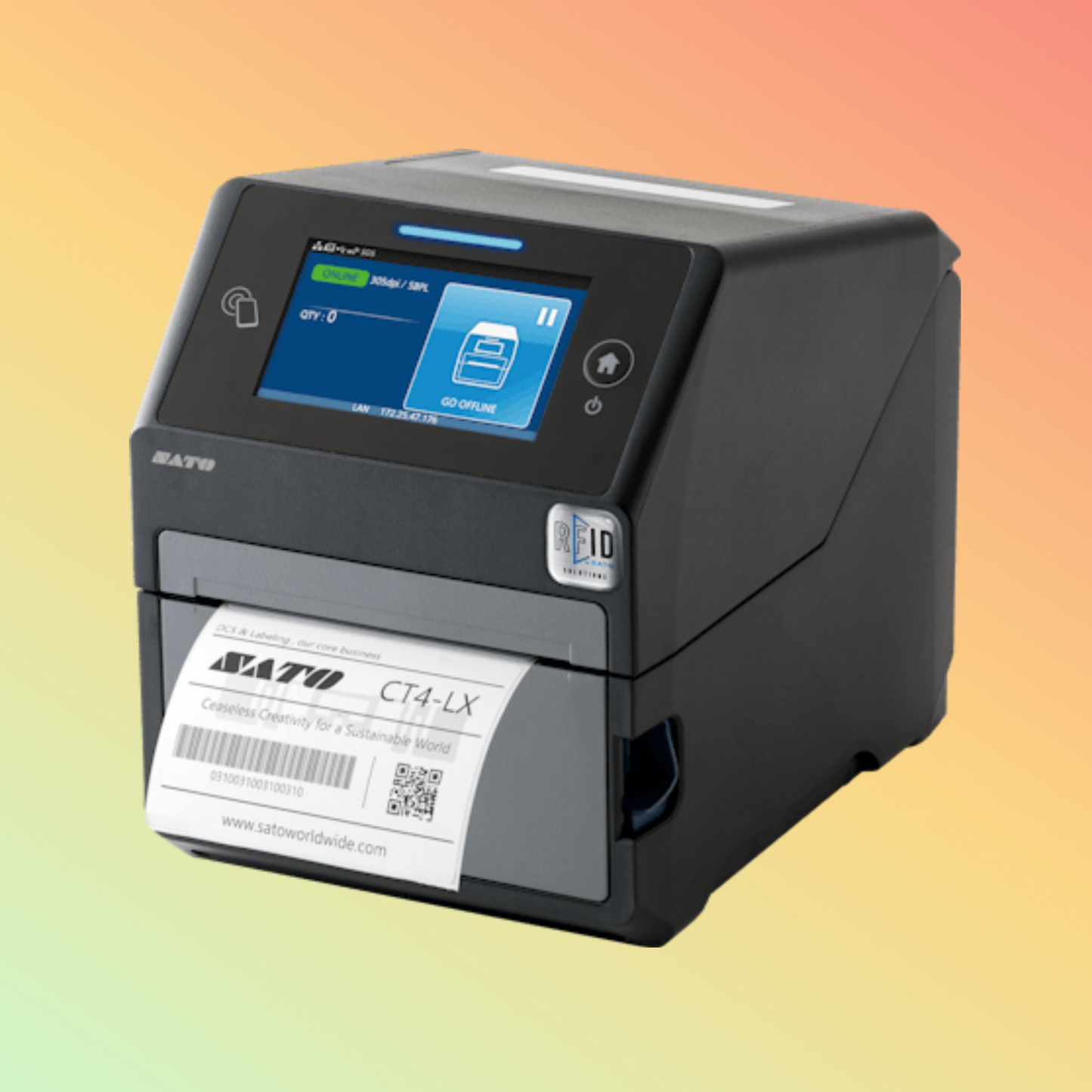 alt="SATO America CT4-LX Series desktop thermal printers, ideal for office and retail environments, offering reliable performance, high-resolution output, and compact design."