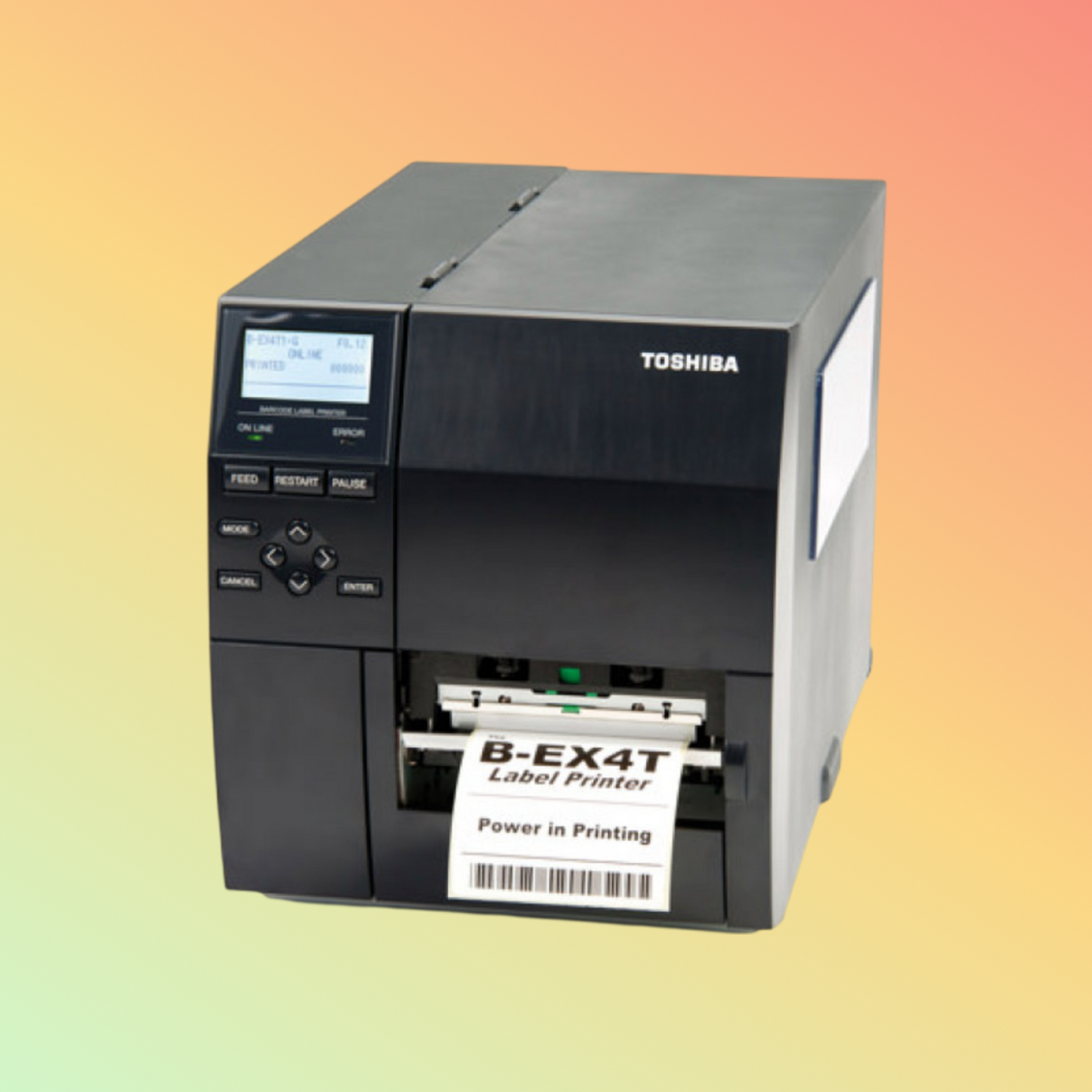 alt="TOSHIBA B-EX4T1 industrial label printer for high-volume, precise label creation"