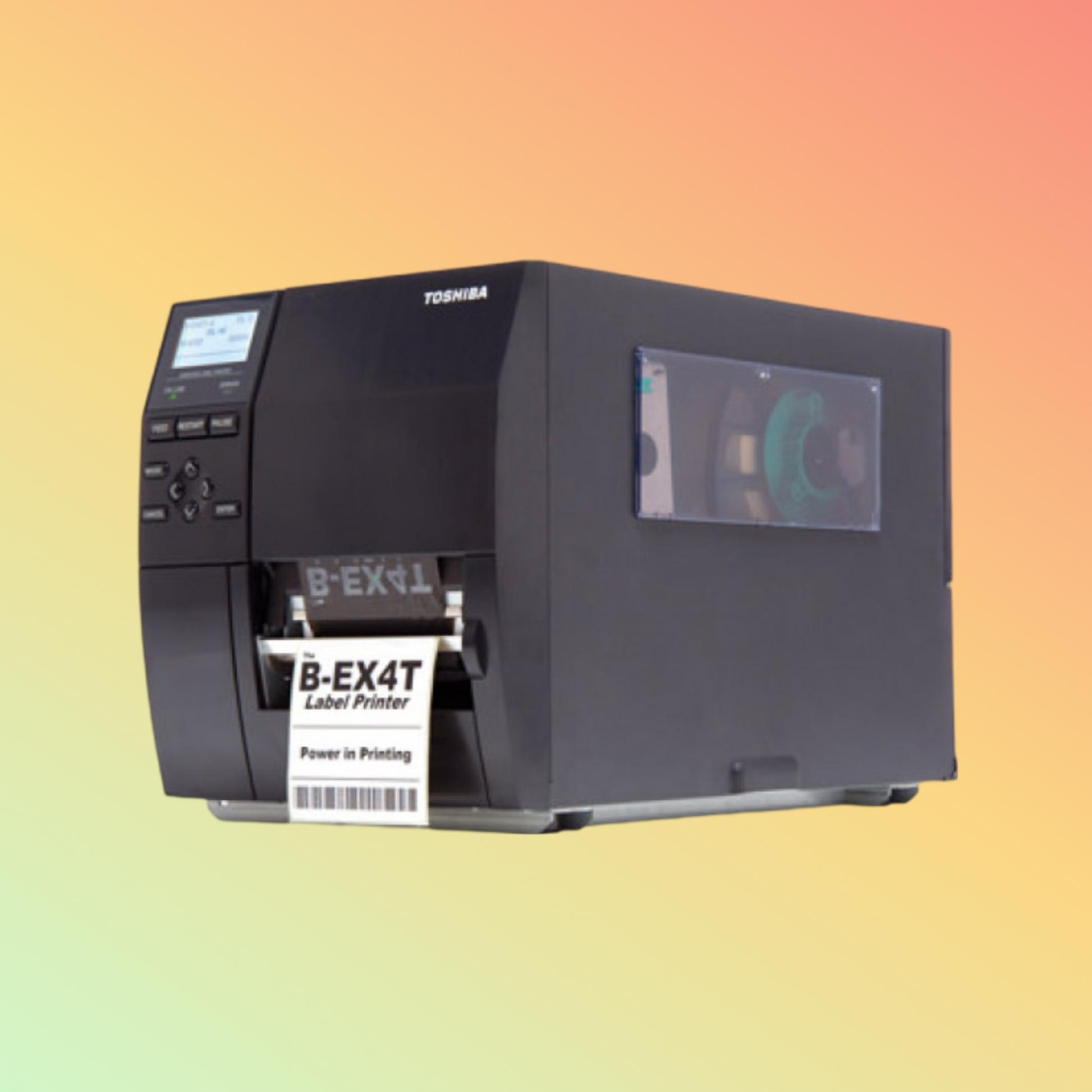 alt="High-efficiency TOSHIBA B-EX4T1 thermal label printer, ideal for warehouse and logistics"