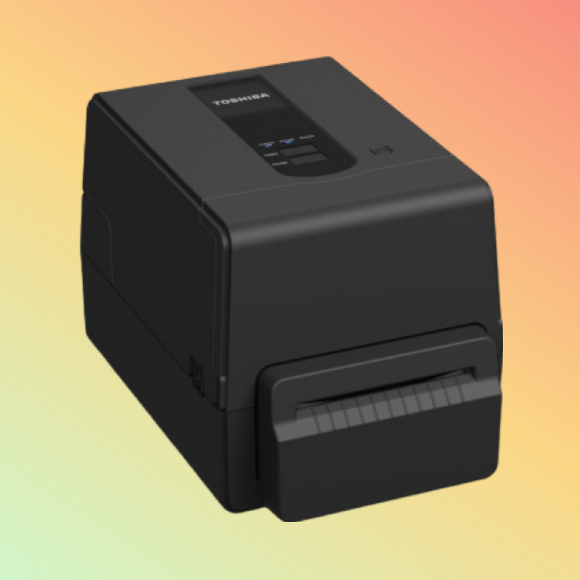 alt="Compact TOSHIBA DB-EA4D label printer designed for efficient dual-sided printing, with high-resolution output, robust construction, and user-friendly operation."