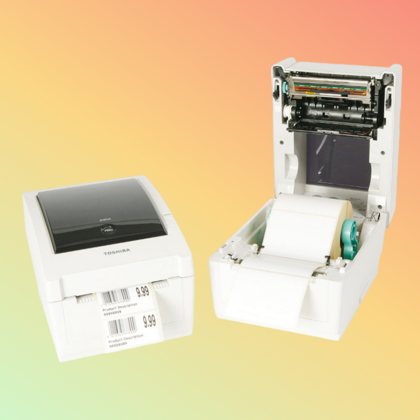 alt="Compact TOSHIBA B-EV4T thermal label printer, ideal for small business labeling needs"