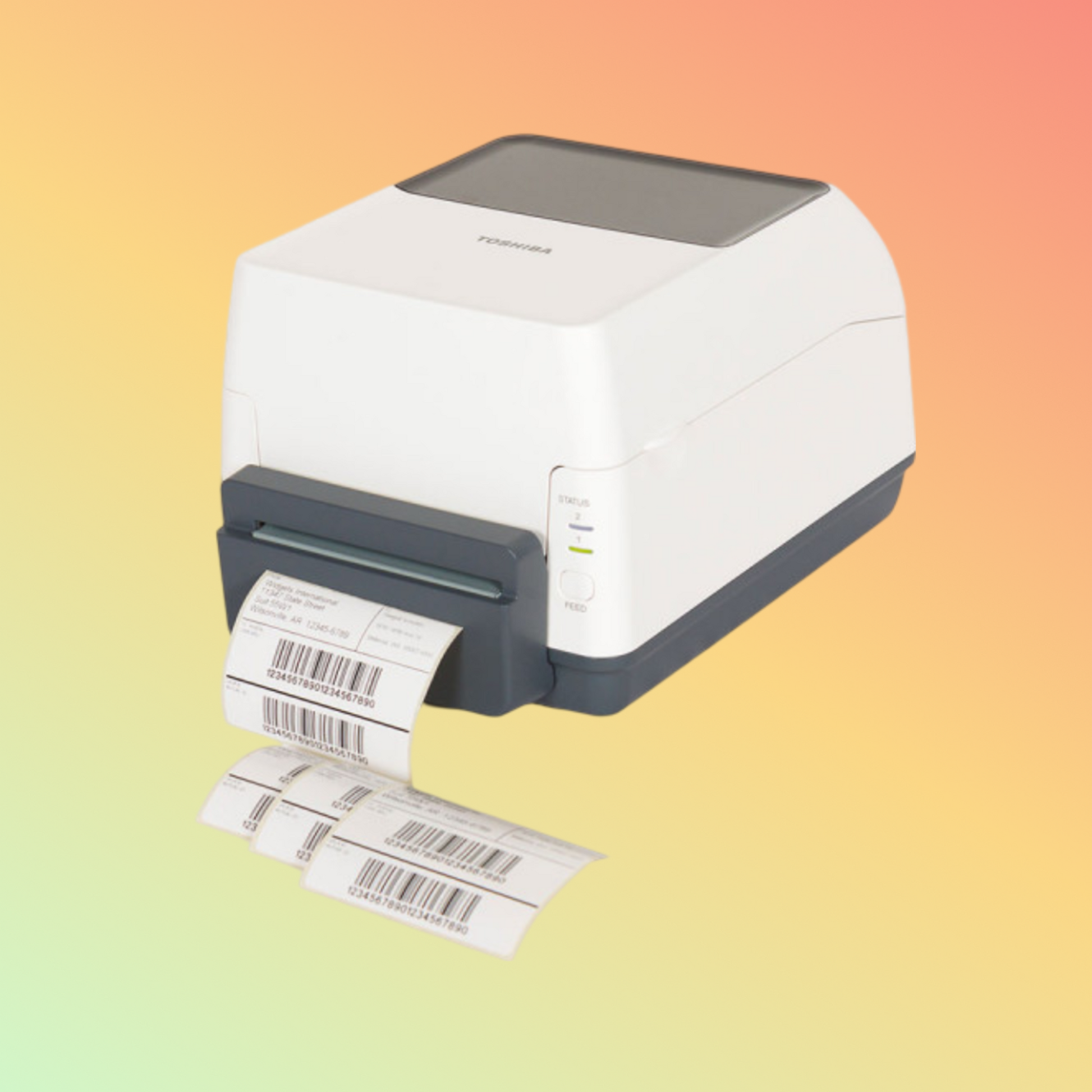 alt="Compact TOSHIBA B-FV4D desktop label printer, ideal for business and retail settings"