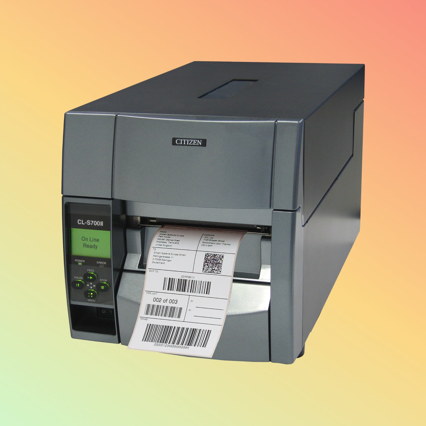 alt="Compact CL-S700II Thermal Transfer + Direct Thermal Printer by Citizen Systems, ideal for diverse applications"