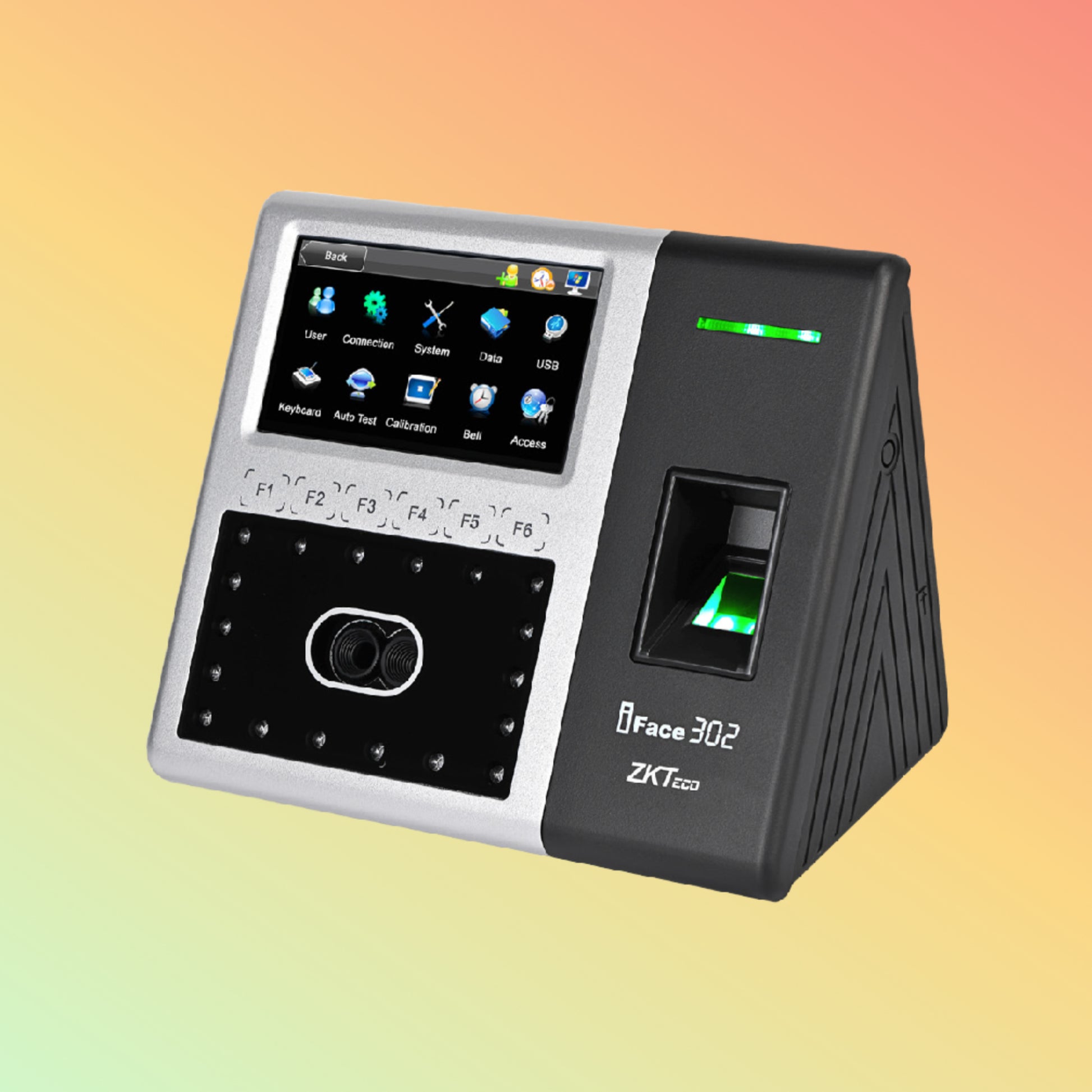 Biometric Verification: Image of a user verifying their identity using the face recognition feature on the iFace302 terminal.