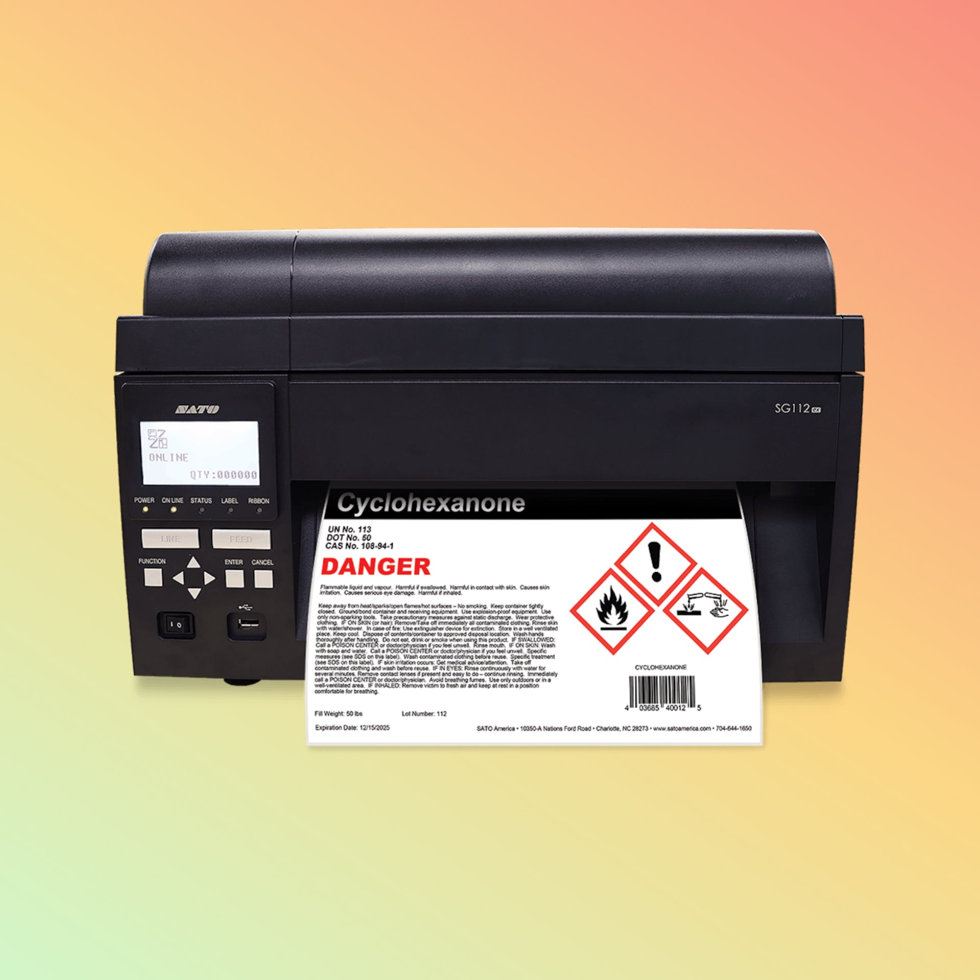 "SATO SG112-ex Industrial Thermal Printer in a rugged industrial setting"