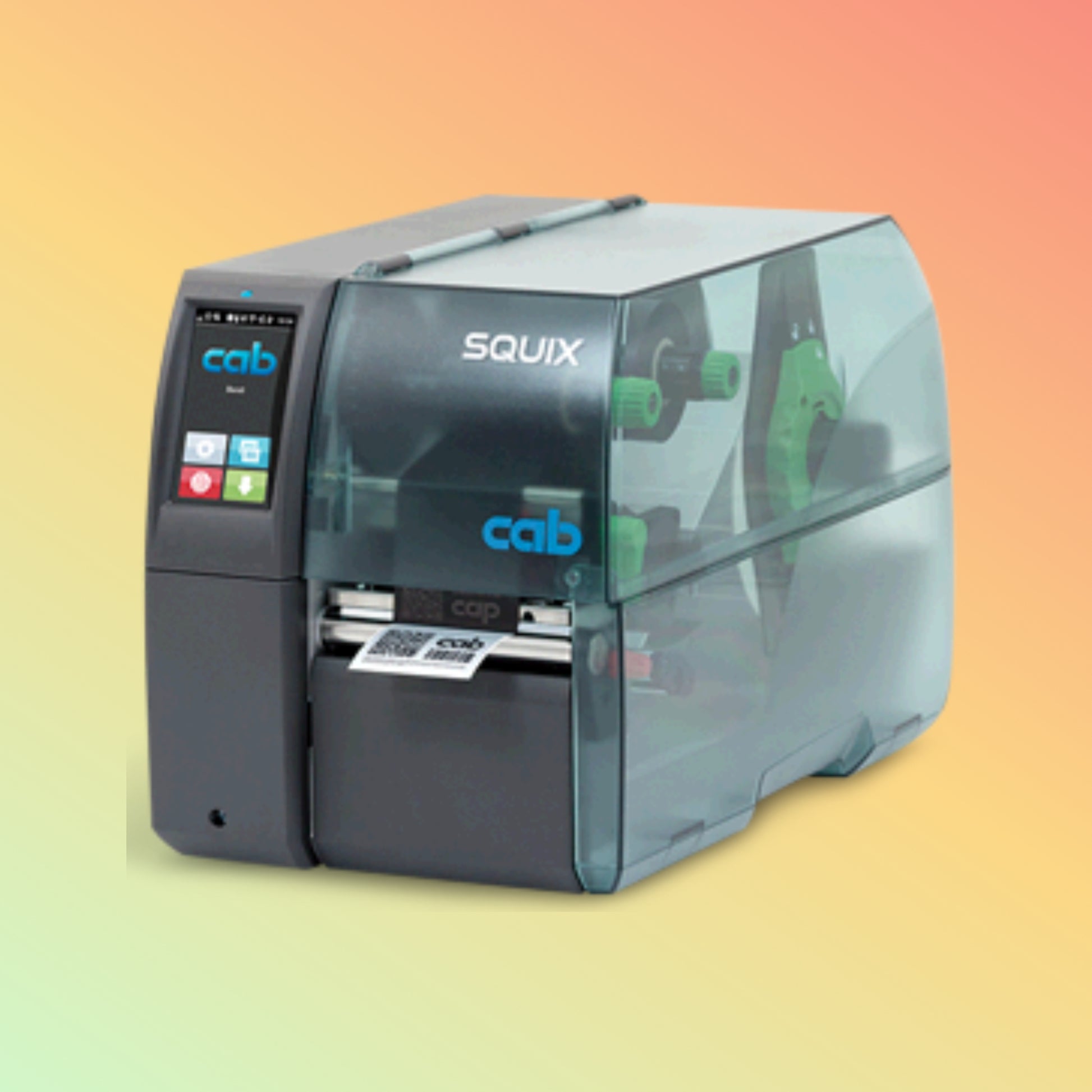 "Cab SQUIX printer with labels of varying sizes and applications."