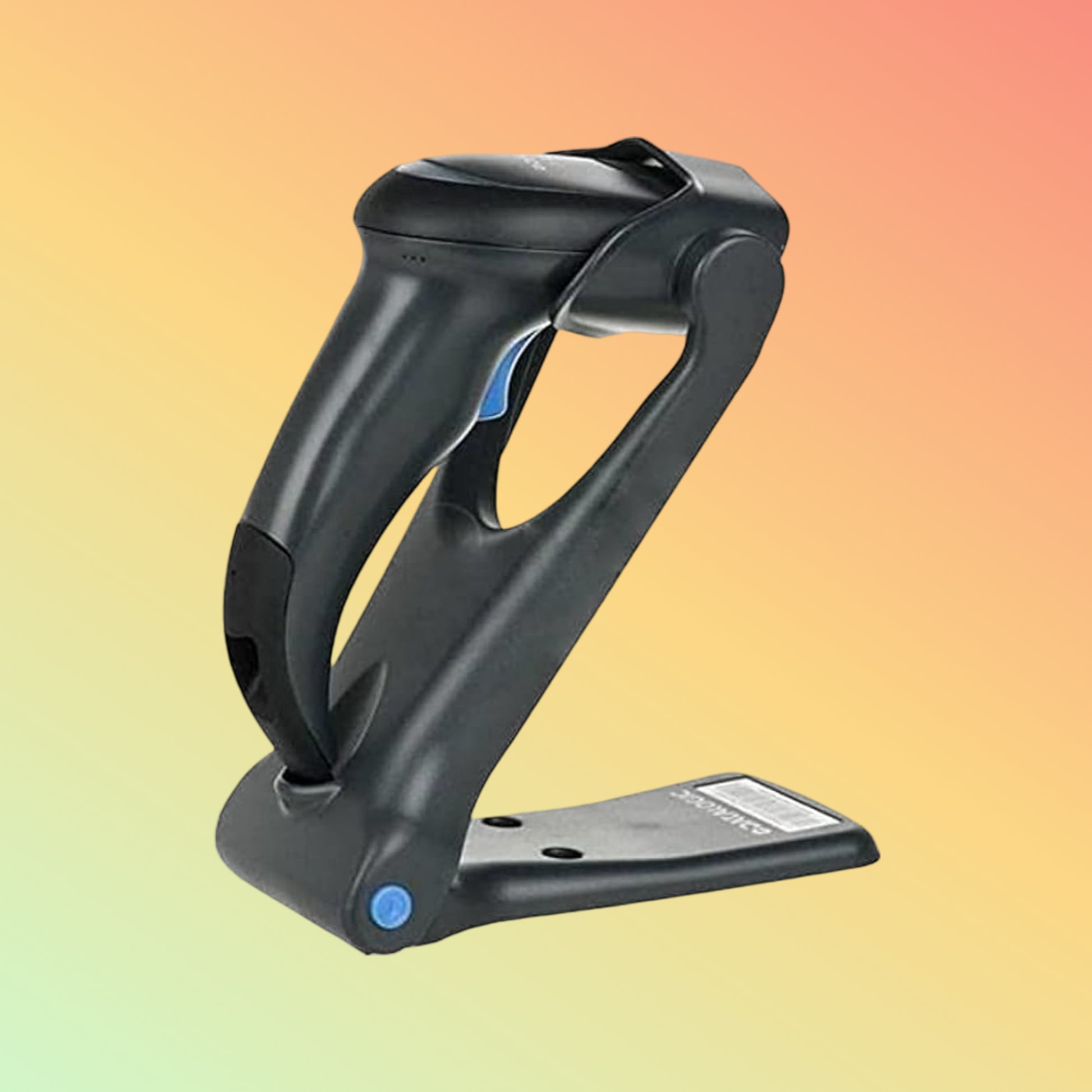 "Datalogic QuickScan QW2120 Barcode Scanner on its gooseneck stand for hands-free operation."