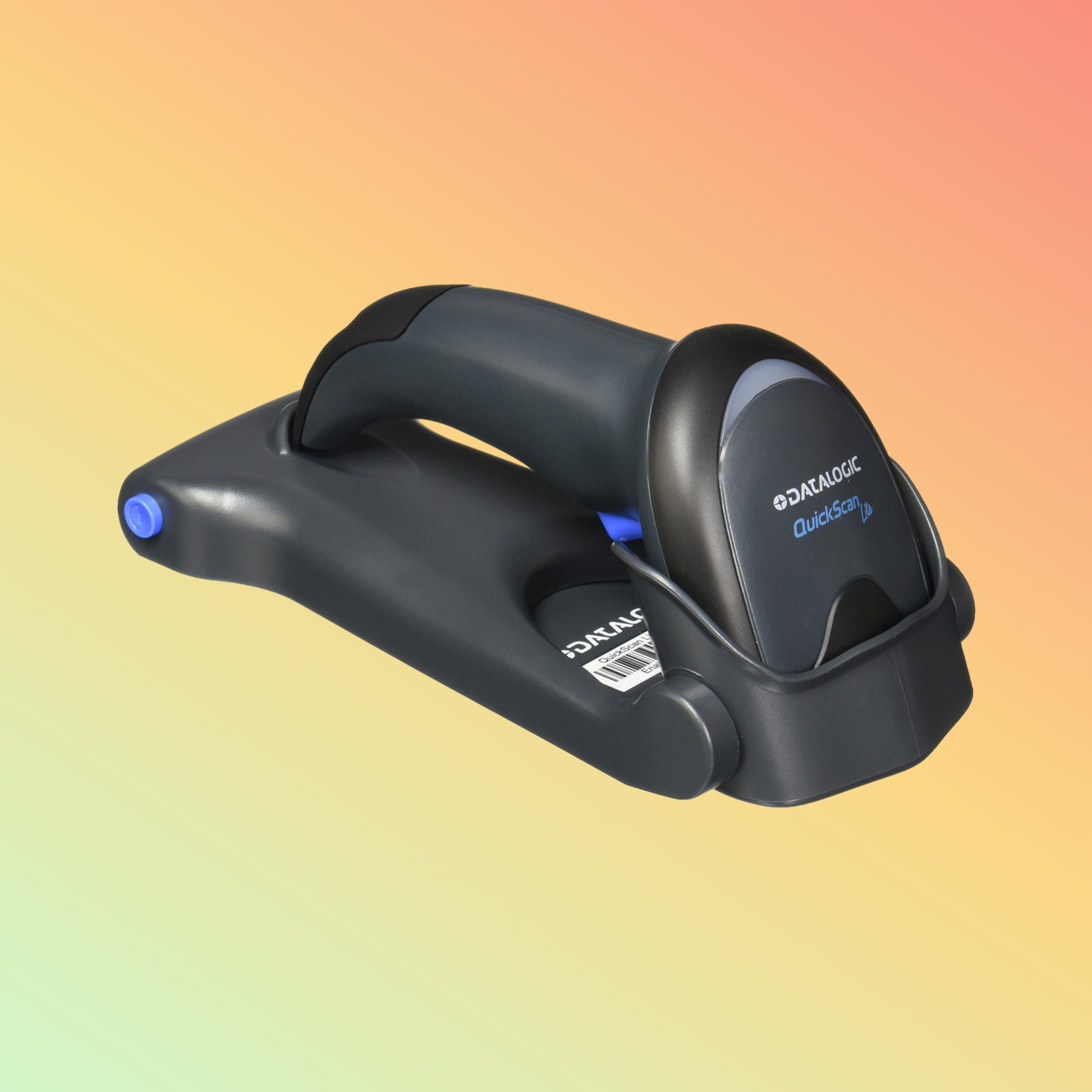 "User scanning a product with the Datalogic QW2120 Barcode Scanner, highlighting its Green Spot technology."