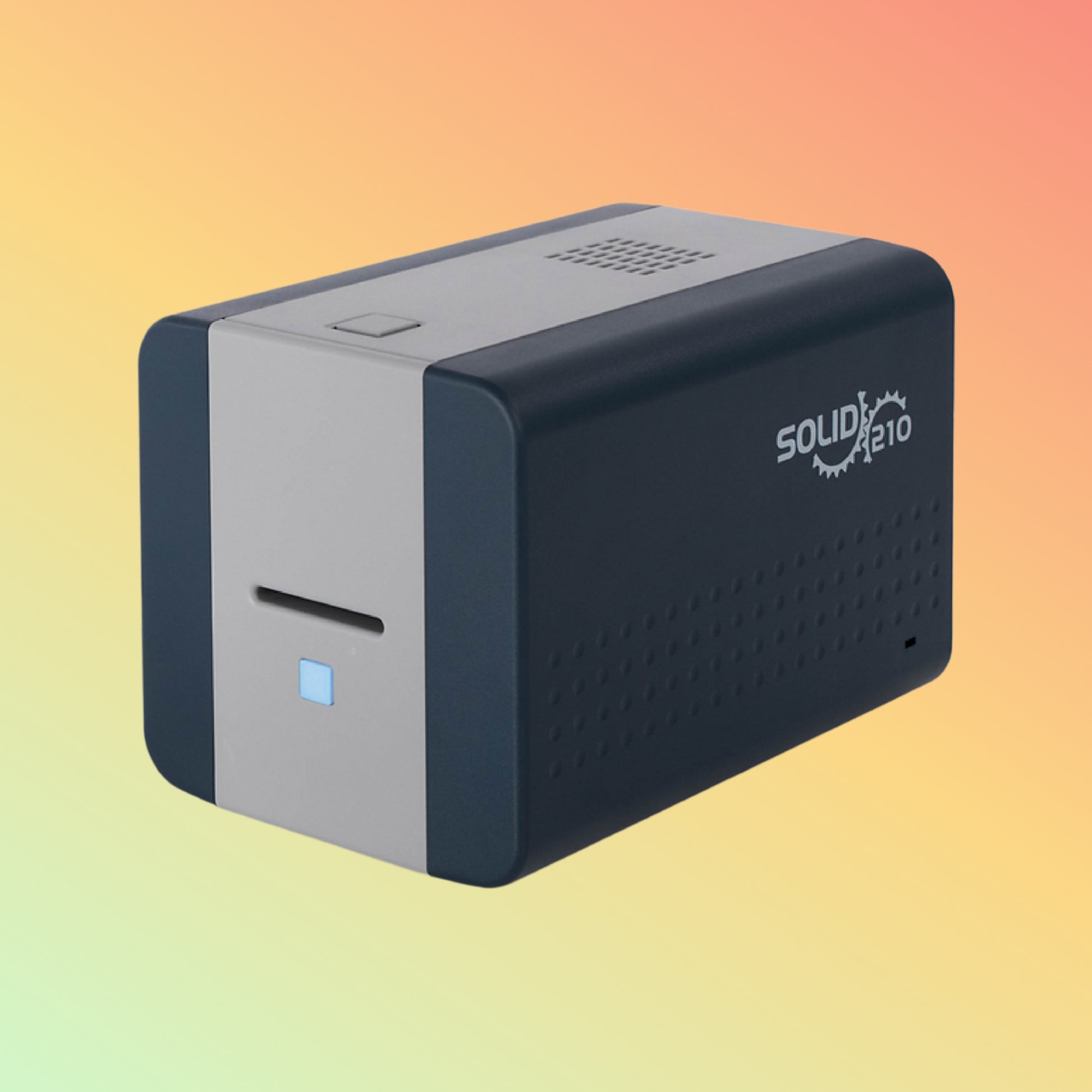 "IDP SOLID-210S ID Card Printer displaying high-resolution, clear ID card output."