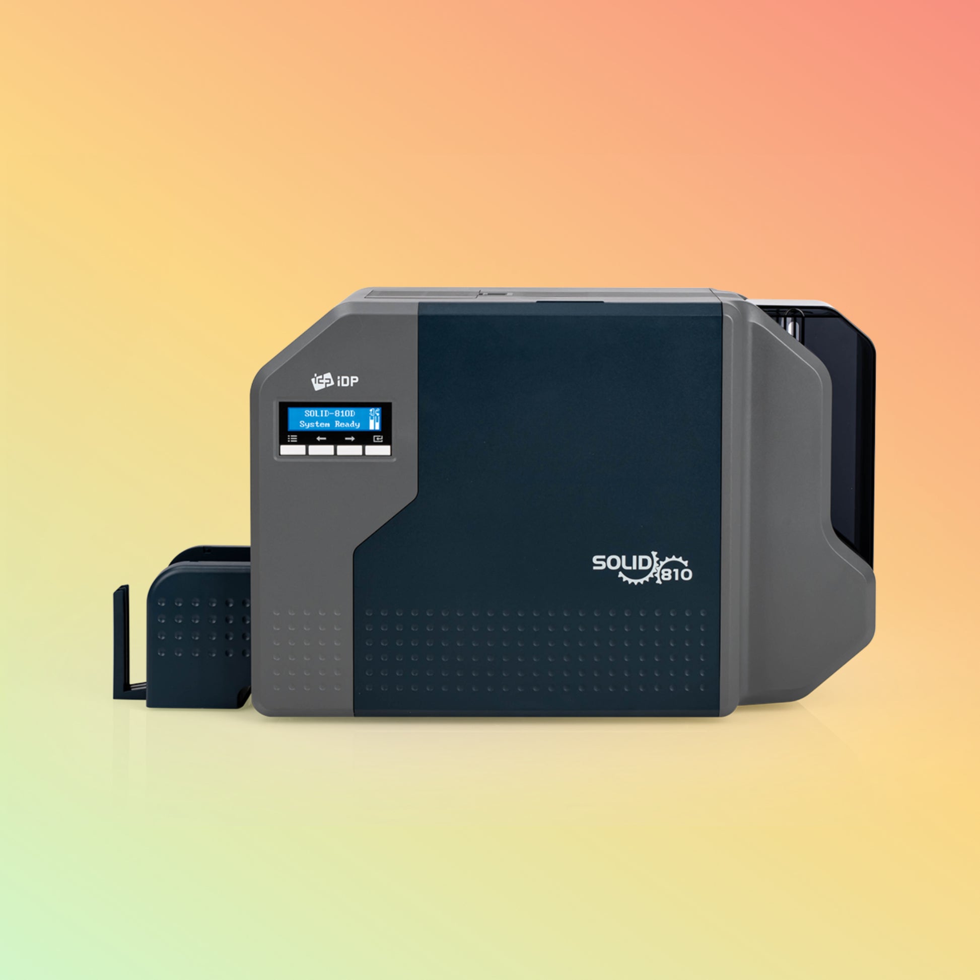 Front view of the IDP SOLID 810L printer, showcasing its sleek design.