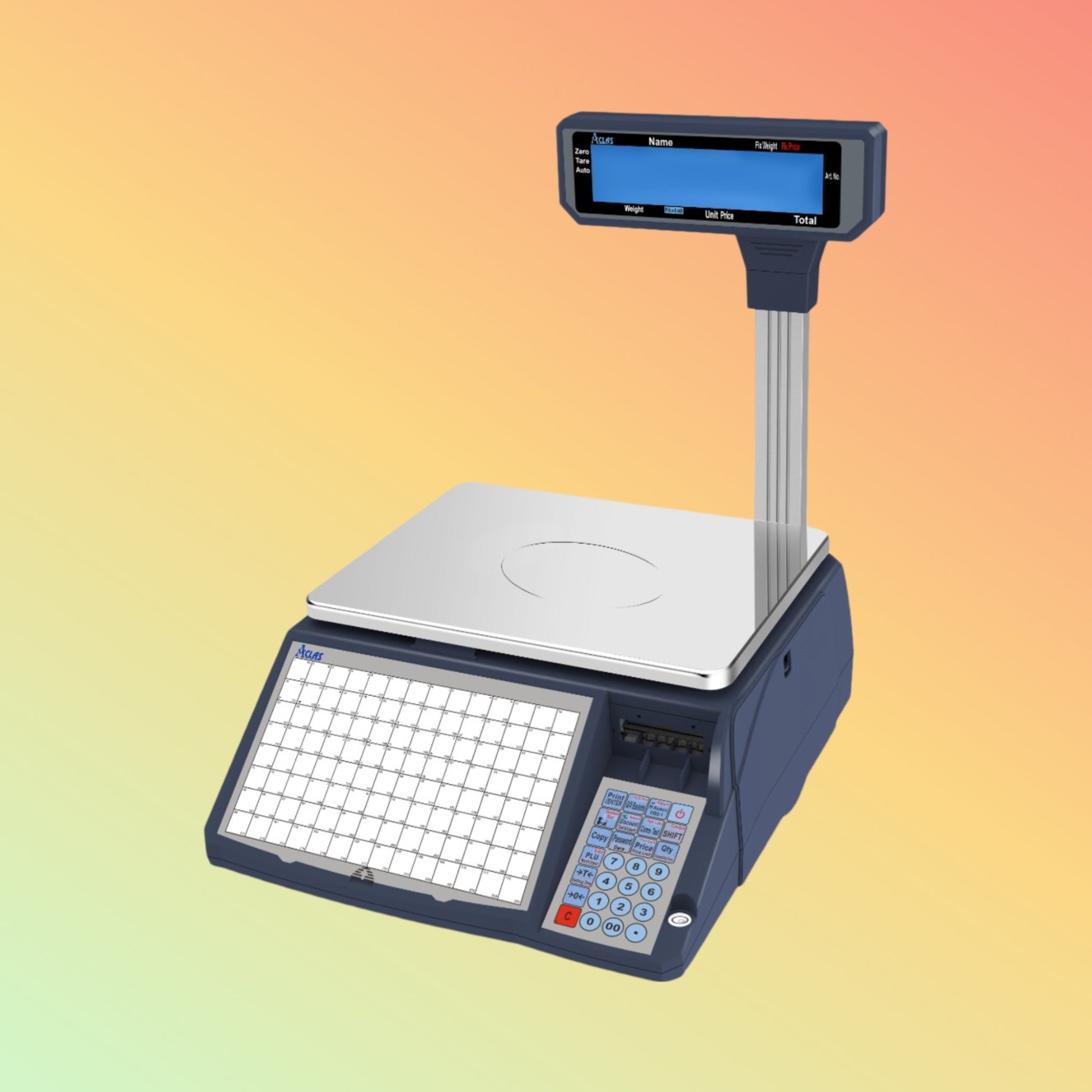 "High-precision weighing platform of the Aclas LS6X Label Scale in use"