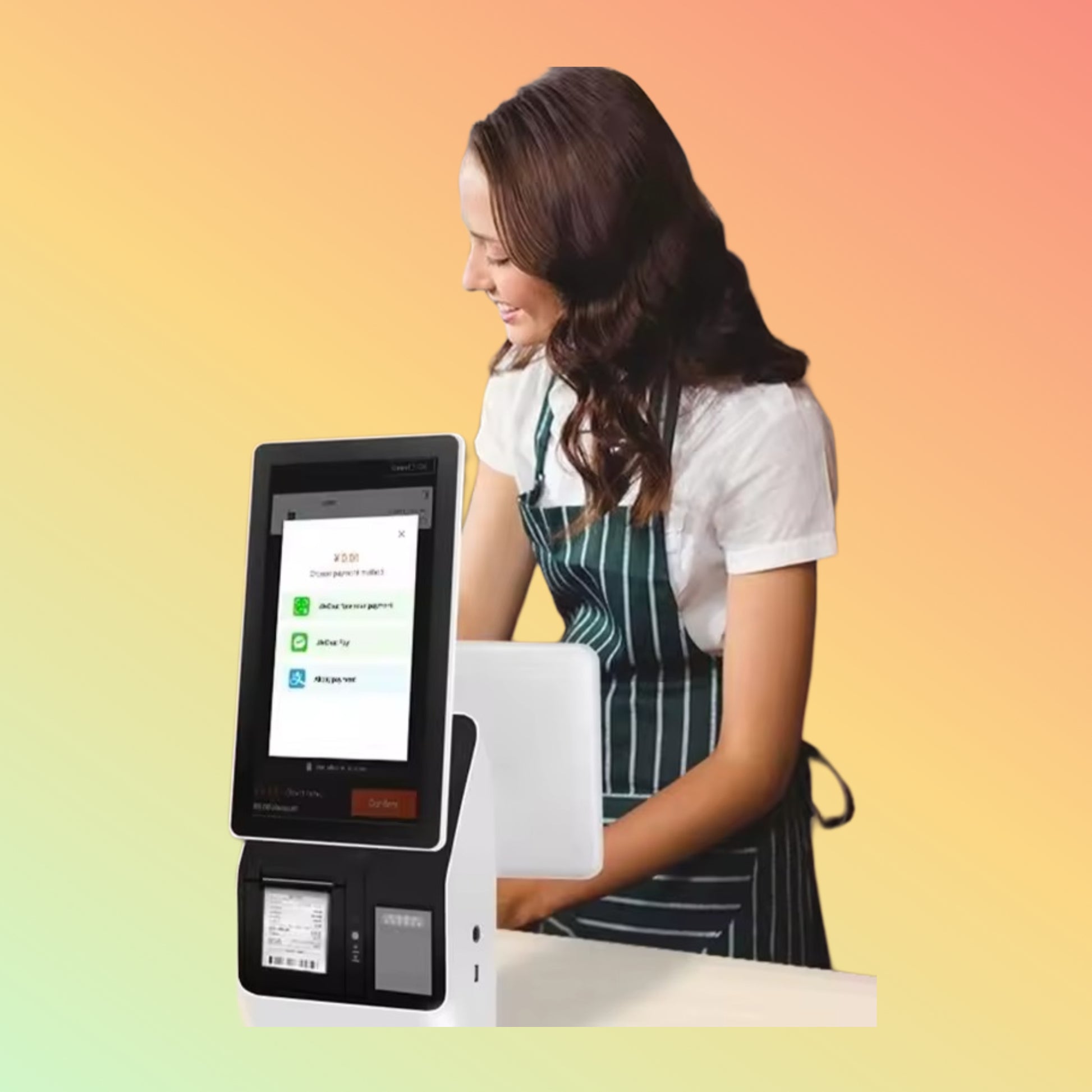 "Front view of POSTECH PT-RK12 Mini Kiosk with 15.6-inch LED display"