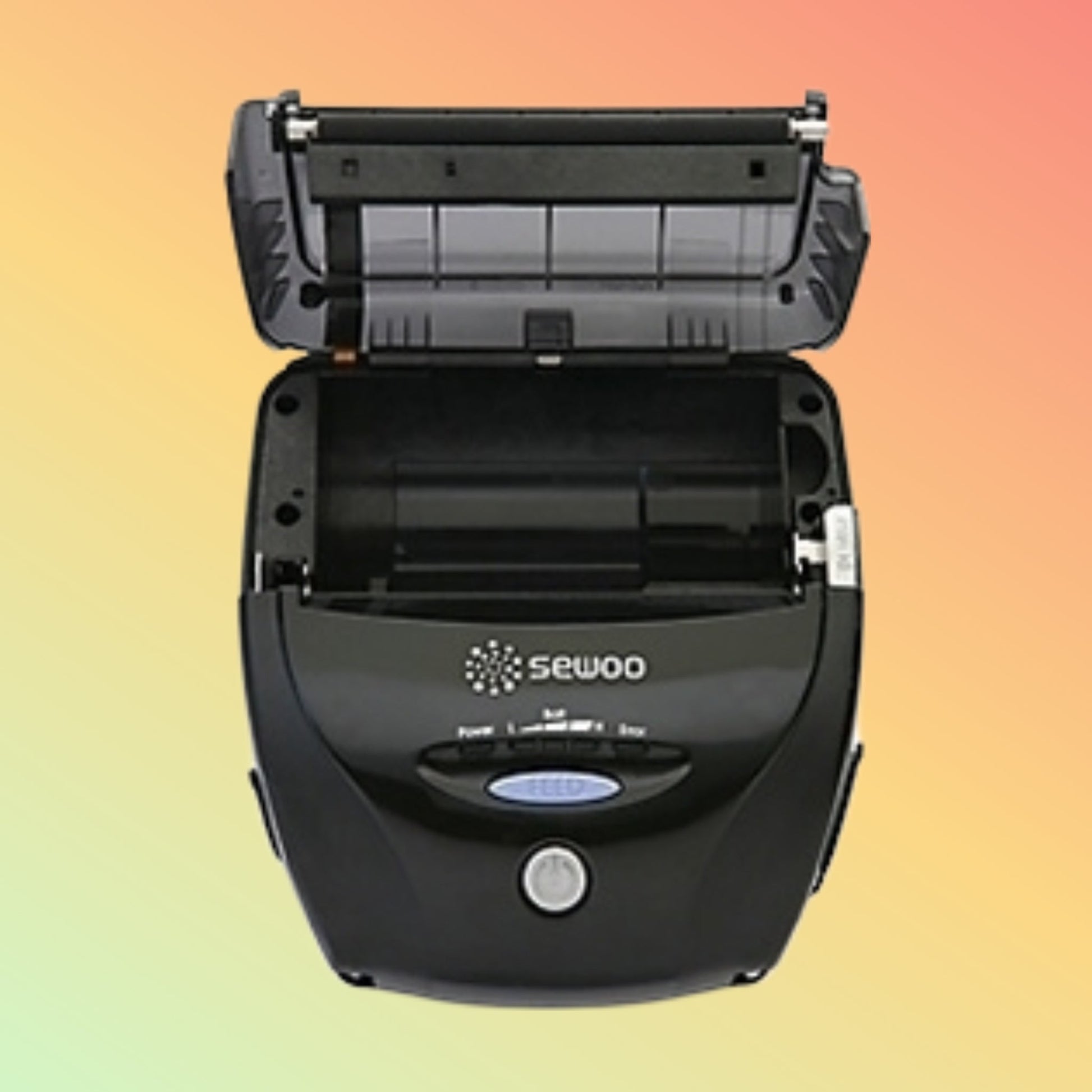 "Sewoo LK-P41 thermal mobile printer showing high-gloss cover and LED status indicators"