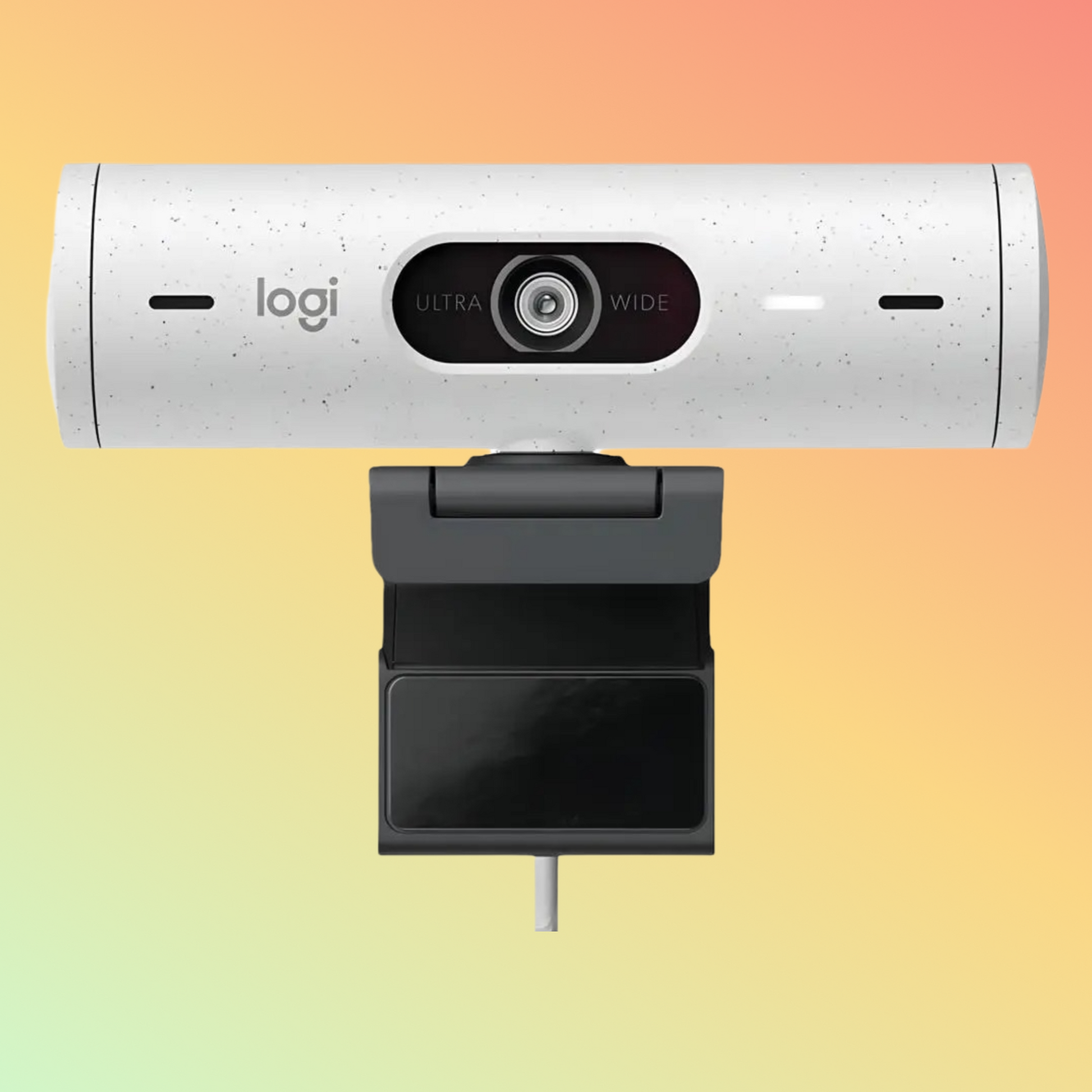 Front view of Logitech BRIO 500 HD USB Webcam in off-white color.