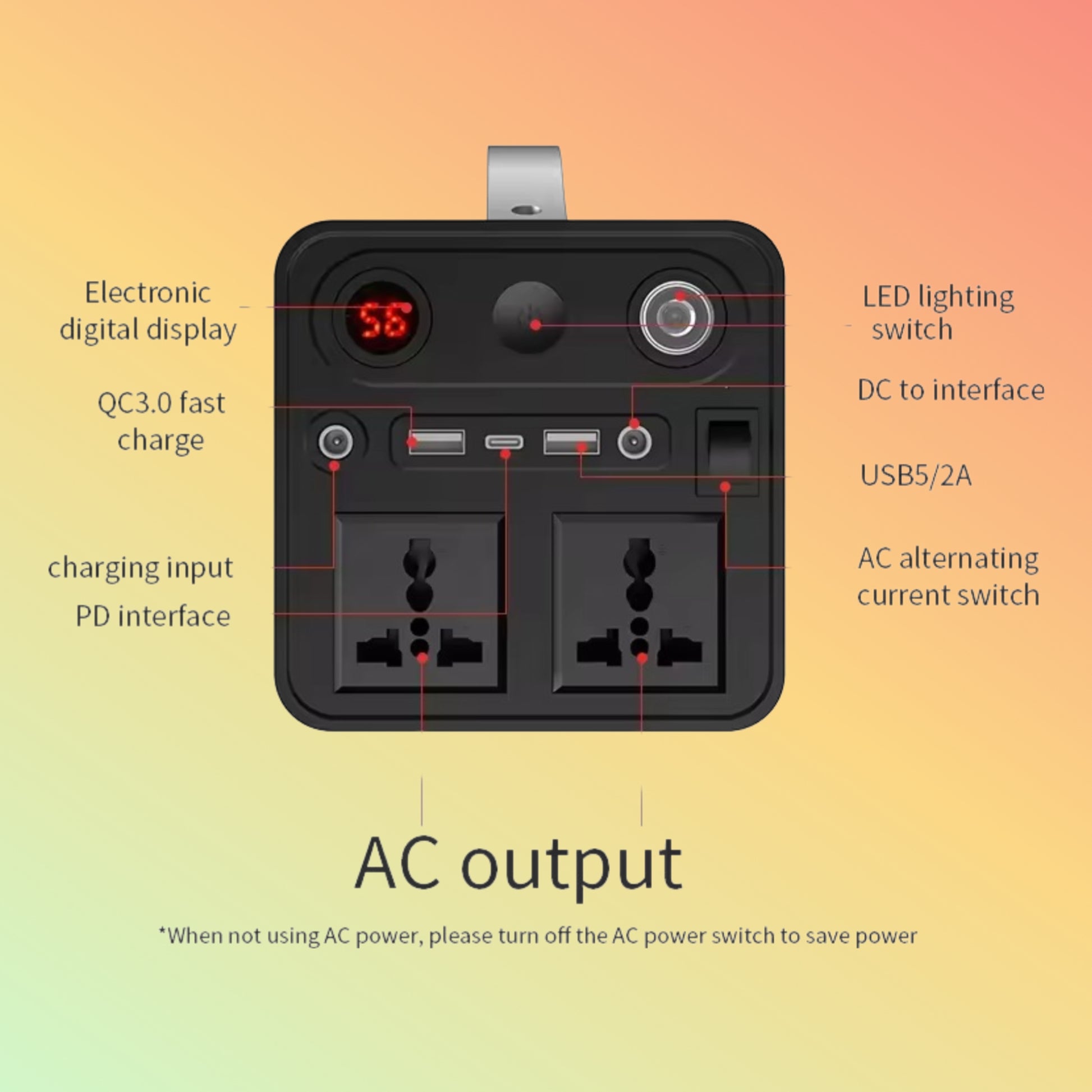 "NTPS-300A Portable Power Station with Built-in LED Light"