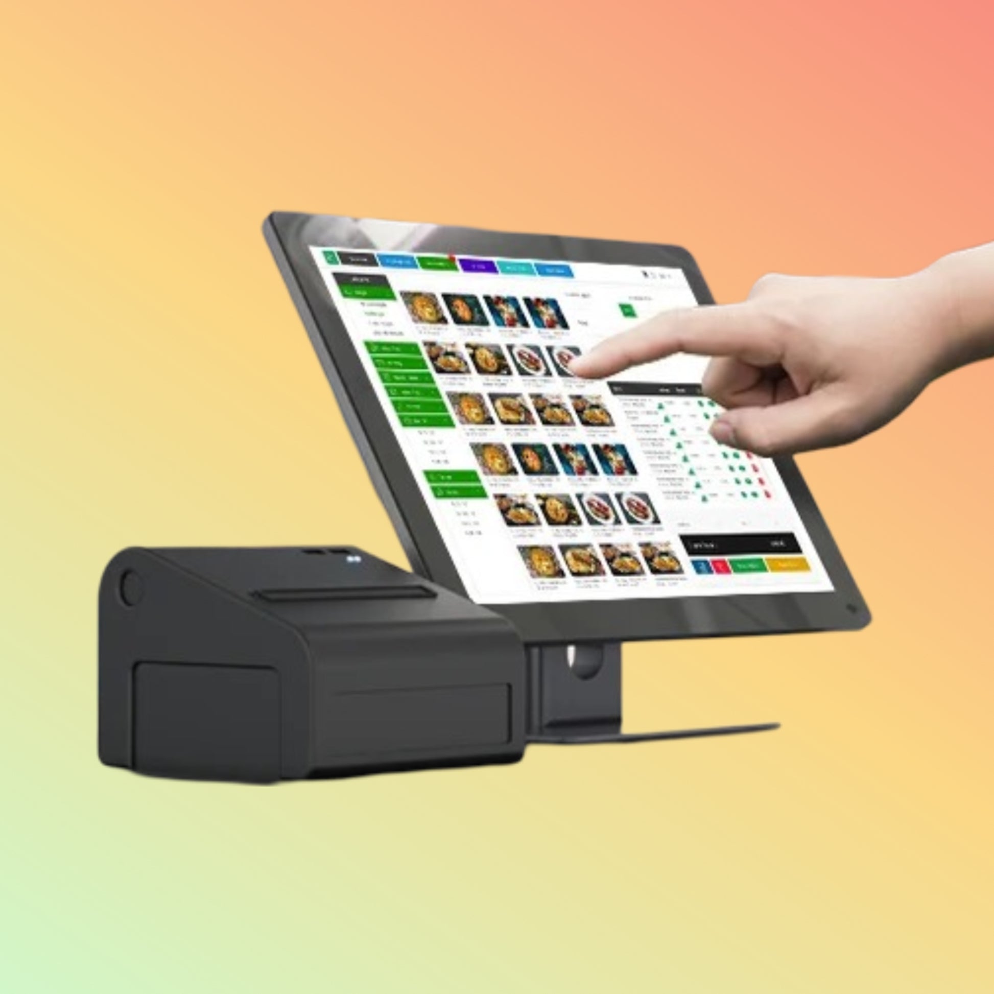 POS terminal displaying sales report on touch screen interface