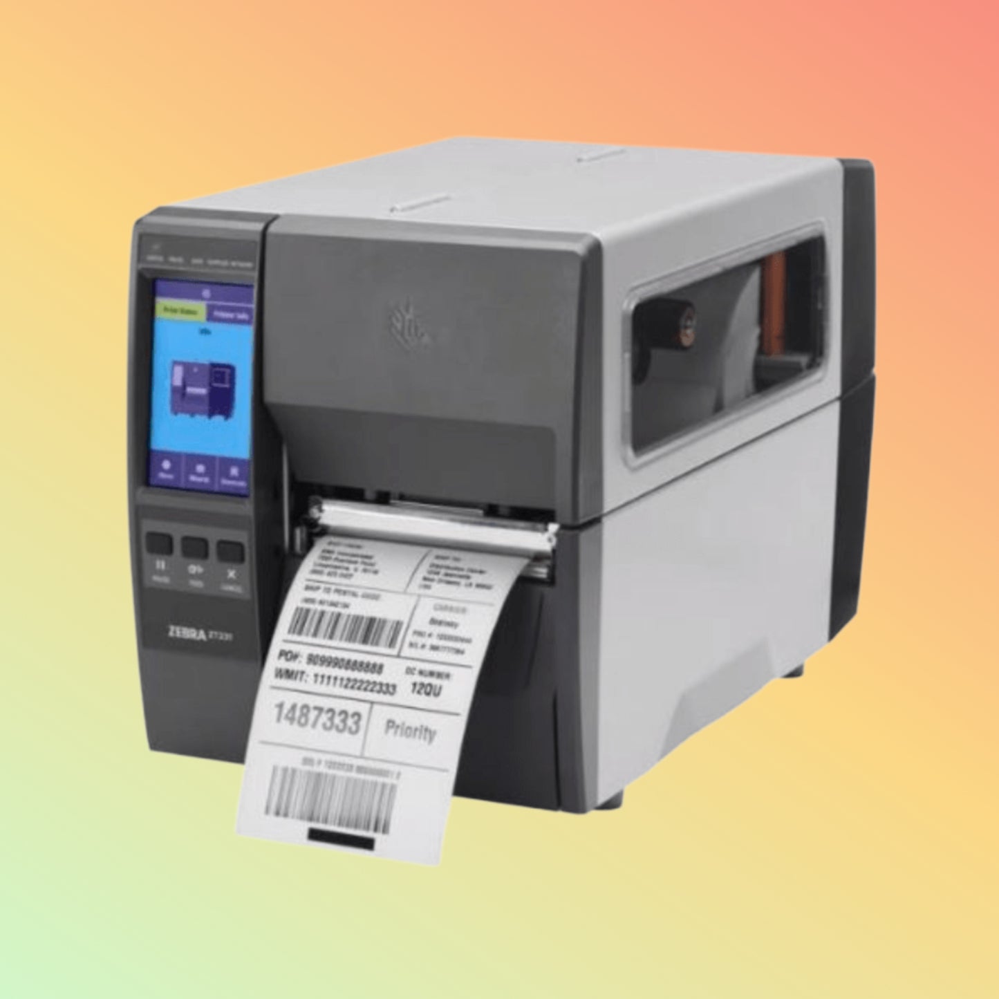 Zebra ZT23143-T0E000FZ Industrial Barcode Printer with labels.