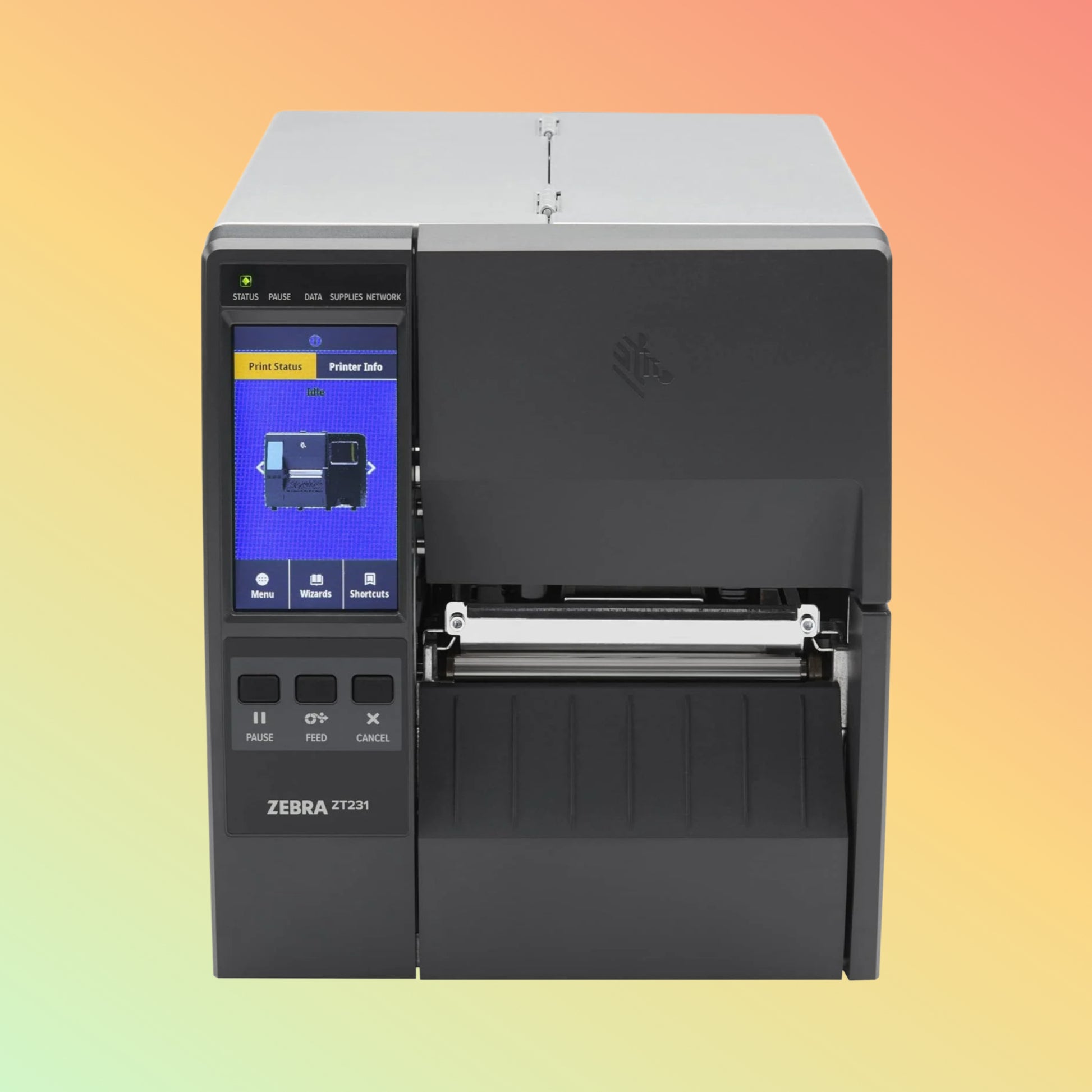 Zebra ZT23143-T0E000FZ Industrial Barcode Printer side view.