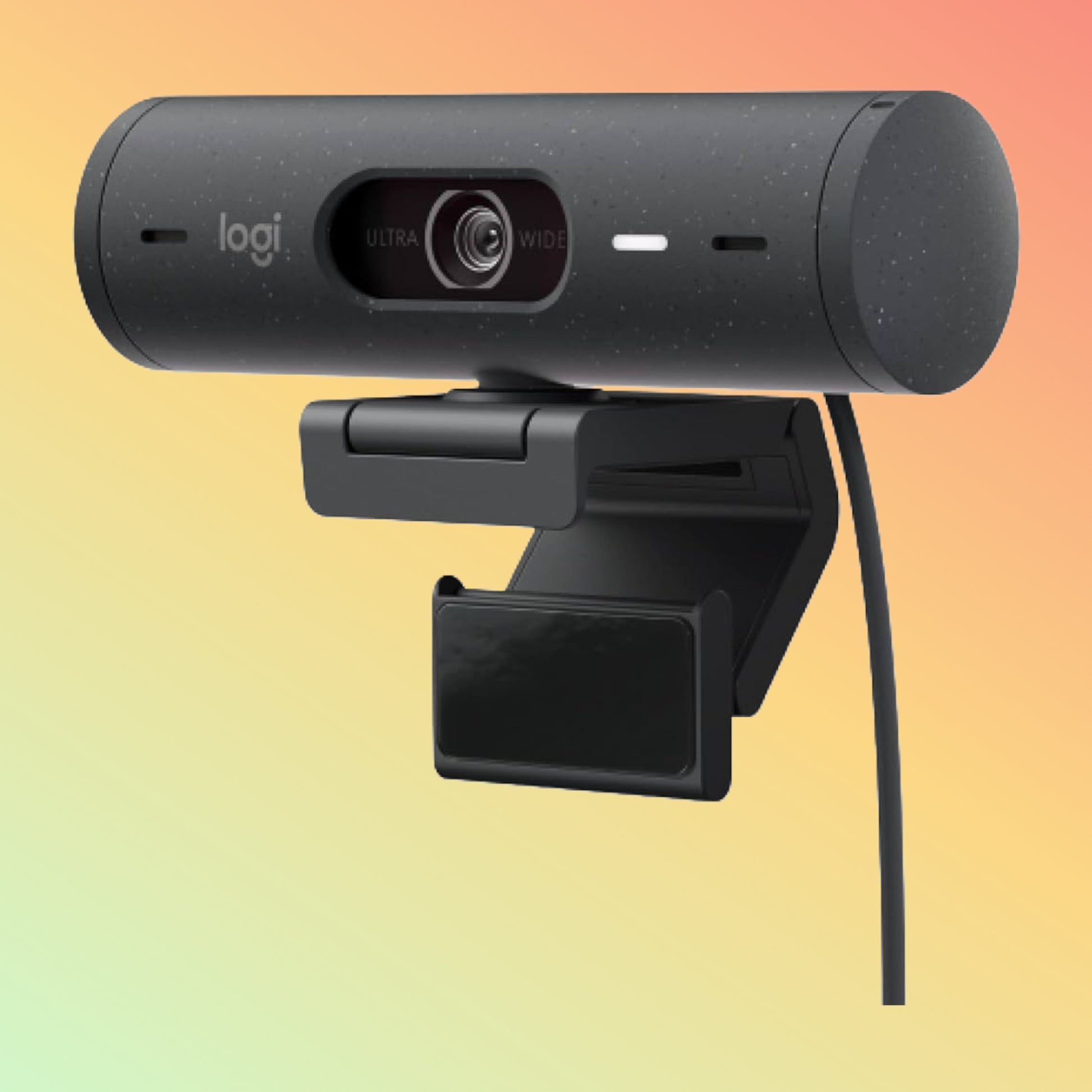 "Side view of Logitech Brio 500 HD Webcam showing adjustable clip."