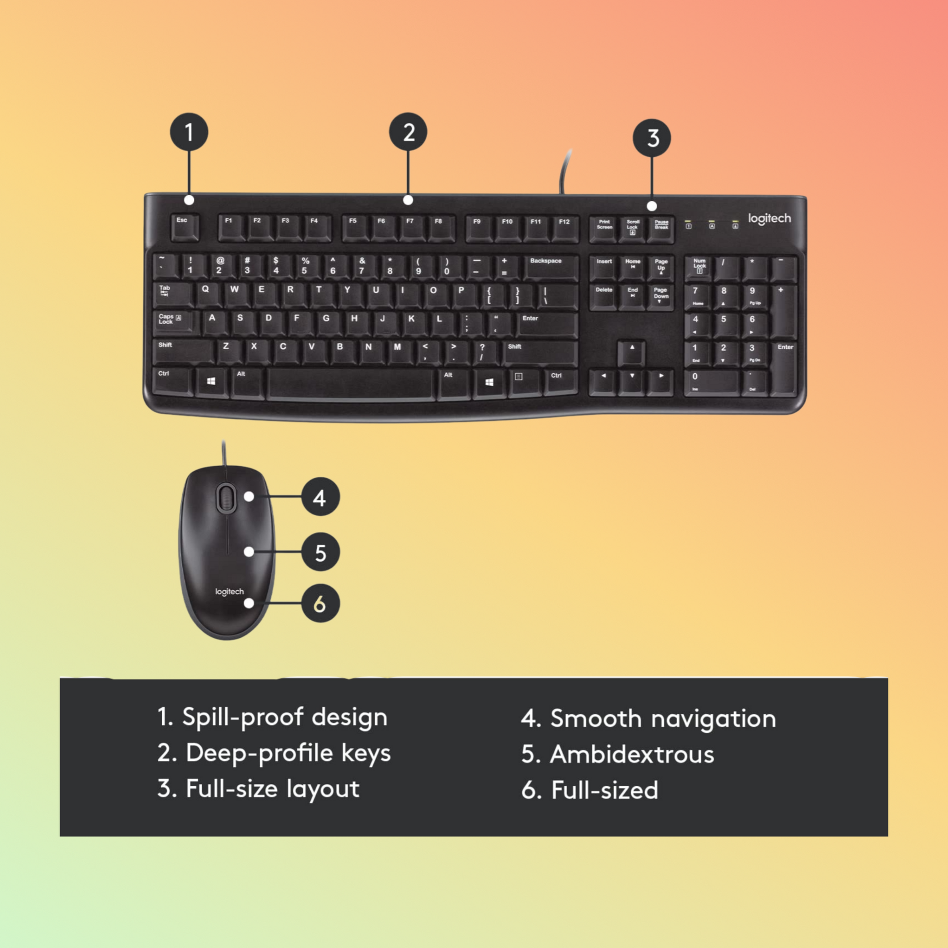 Logitech MK120 Spill-Resistant Keyboard Design