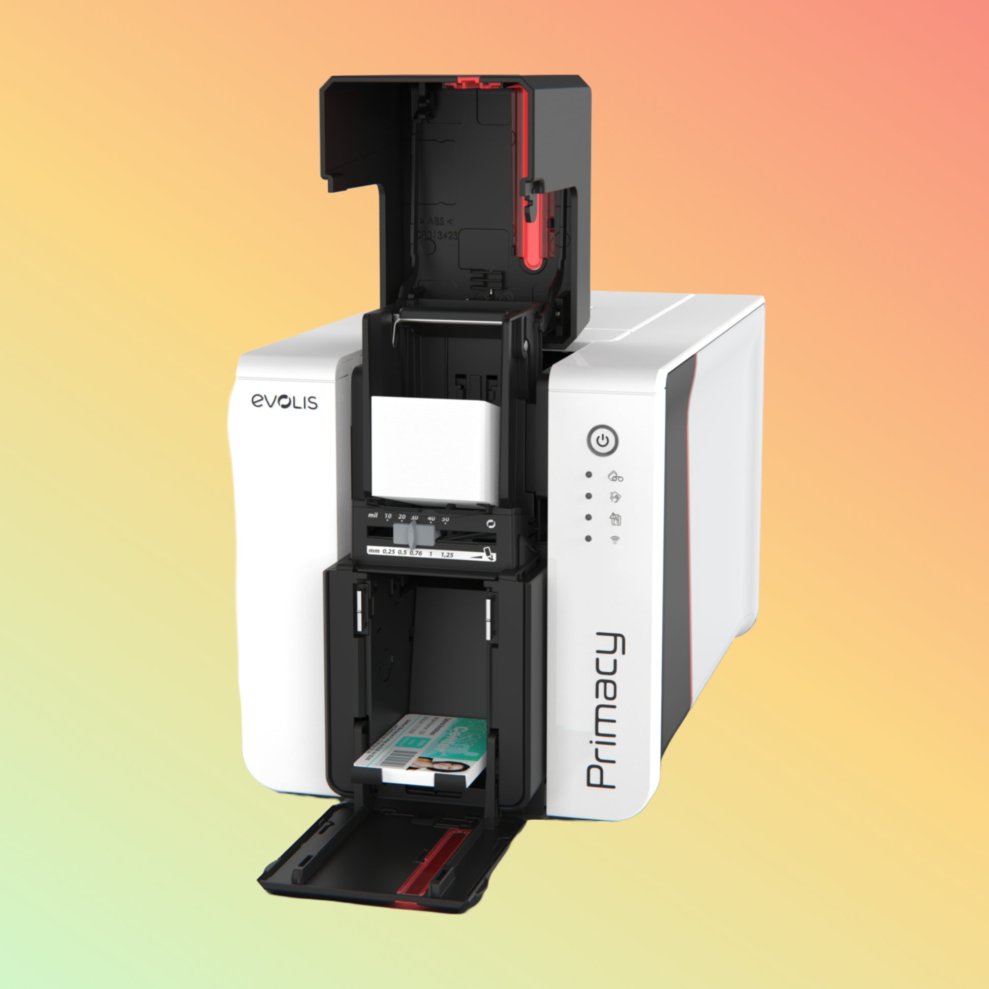 "Compact design of Evolis Primacy 2 Single-Sided ID Card Printer on office desk"