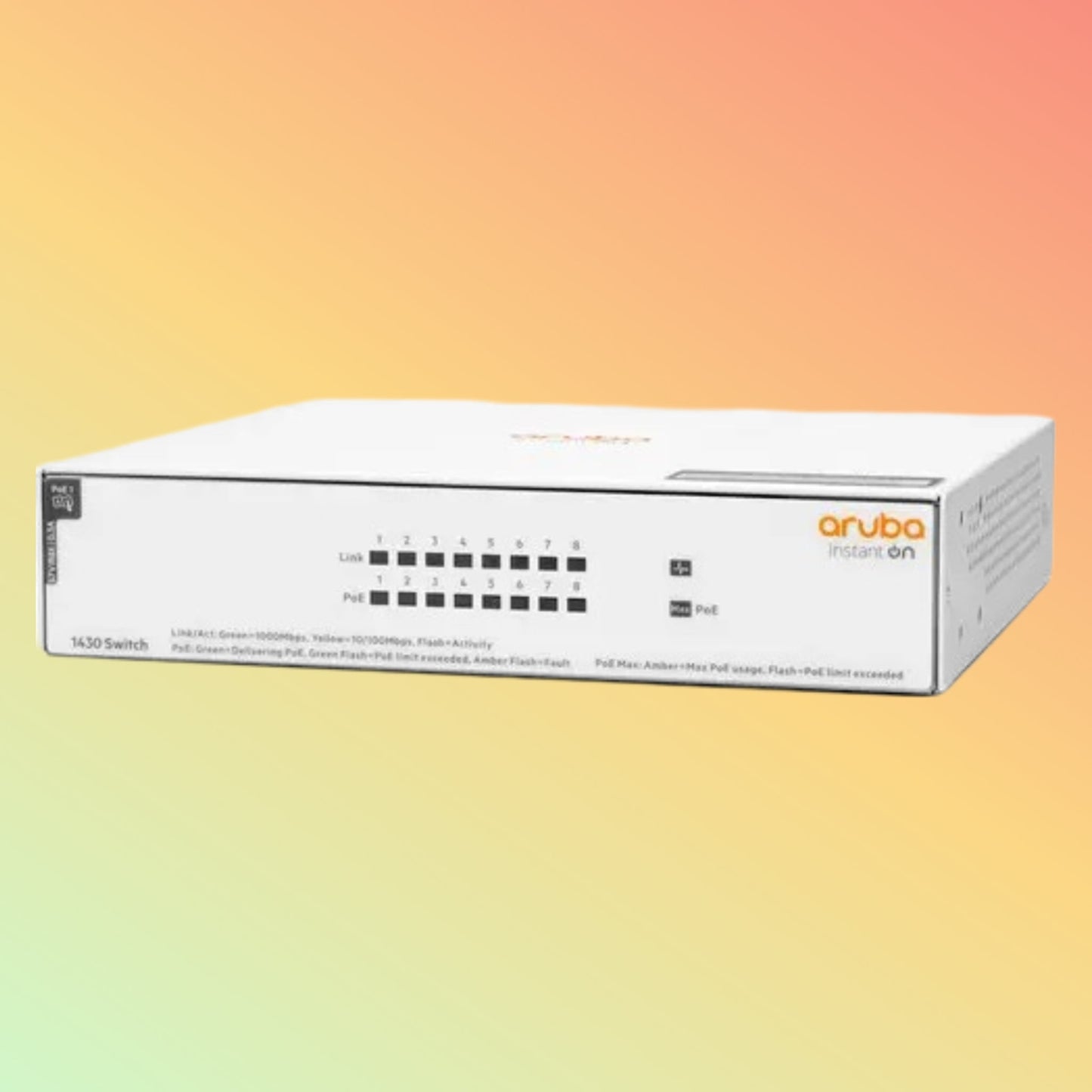 HPE Aruba Instant On 1430 (R8R46A) Switch - 8 x Gigabit Ethernet PoE++ Ports RJ45 (100 W, 802.3bt Type 4)