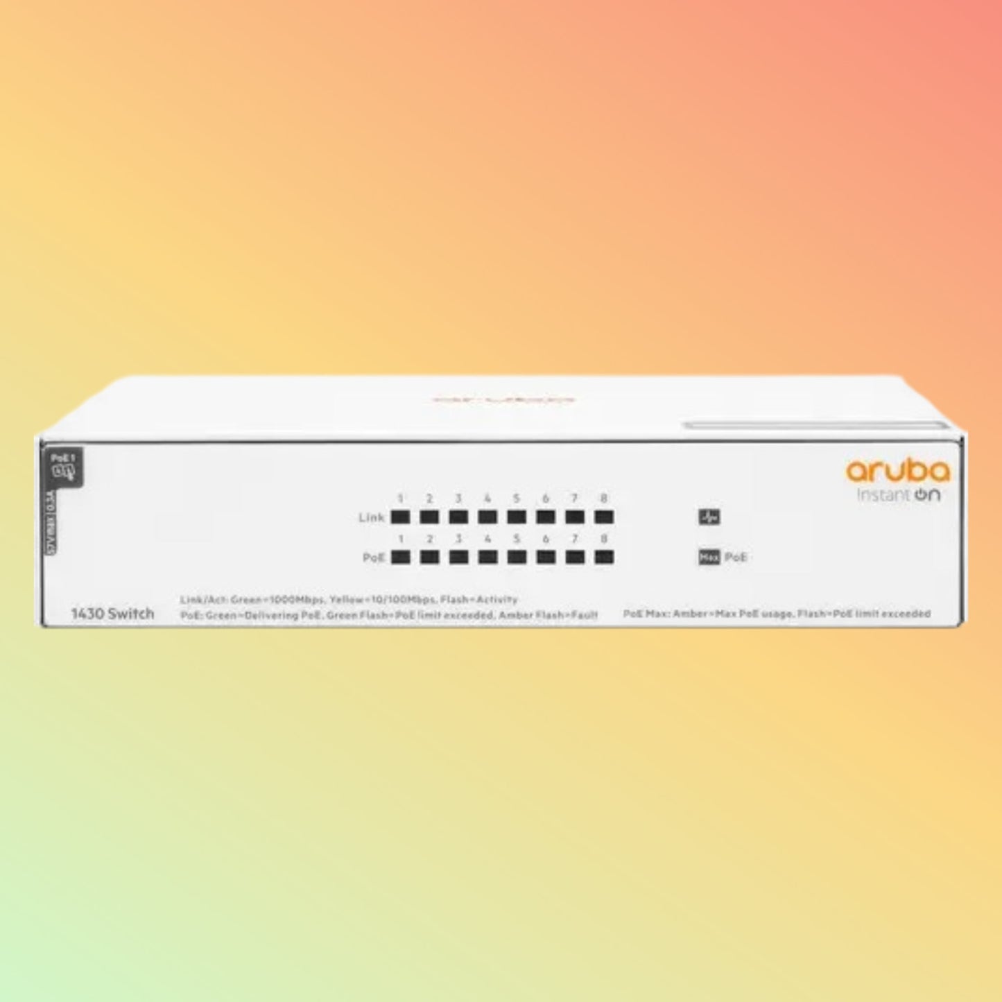 HPE Aruba Instant On 1430 (R8R46A) Switch - 8 x Gigabit Ethernet PoE++ Ports RJ45 (100 W, 802.3bt Type 4)