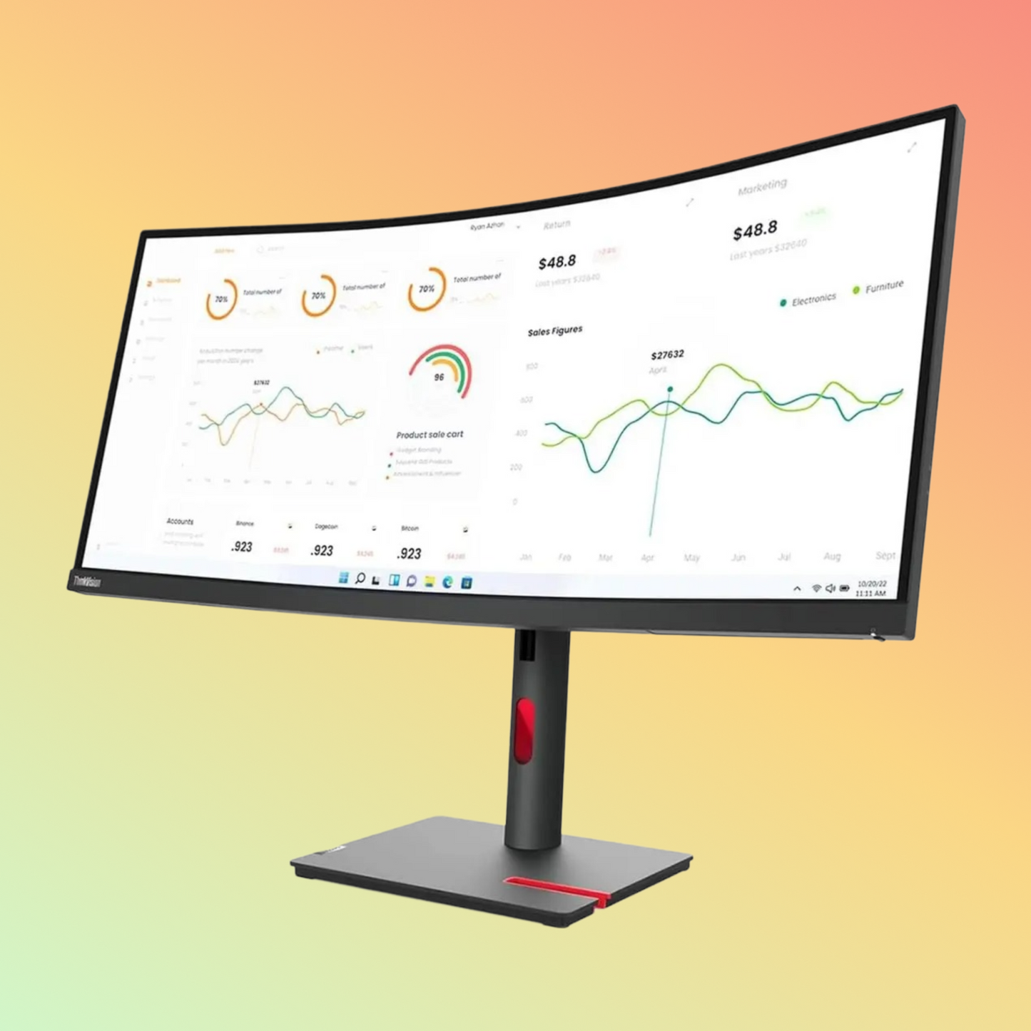 LENOVO THINKVISION T34W-30 Curved Monitor - 34" WQHD (3440 x 1440), VA, HDMI, DP, 350 nits, 60 Hz