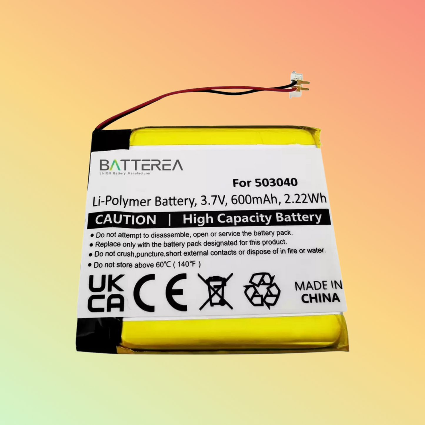 BATTEREA 3.7V 600mAh replacement for Samsung YP-K5, replaces 503040, Li-Polymer