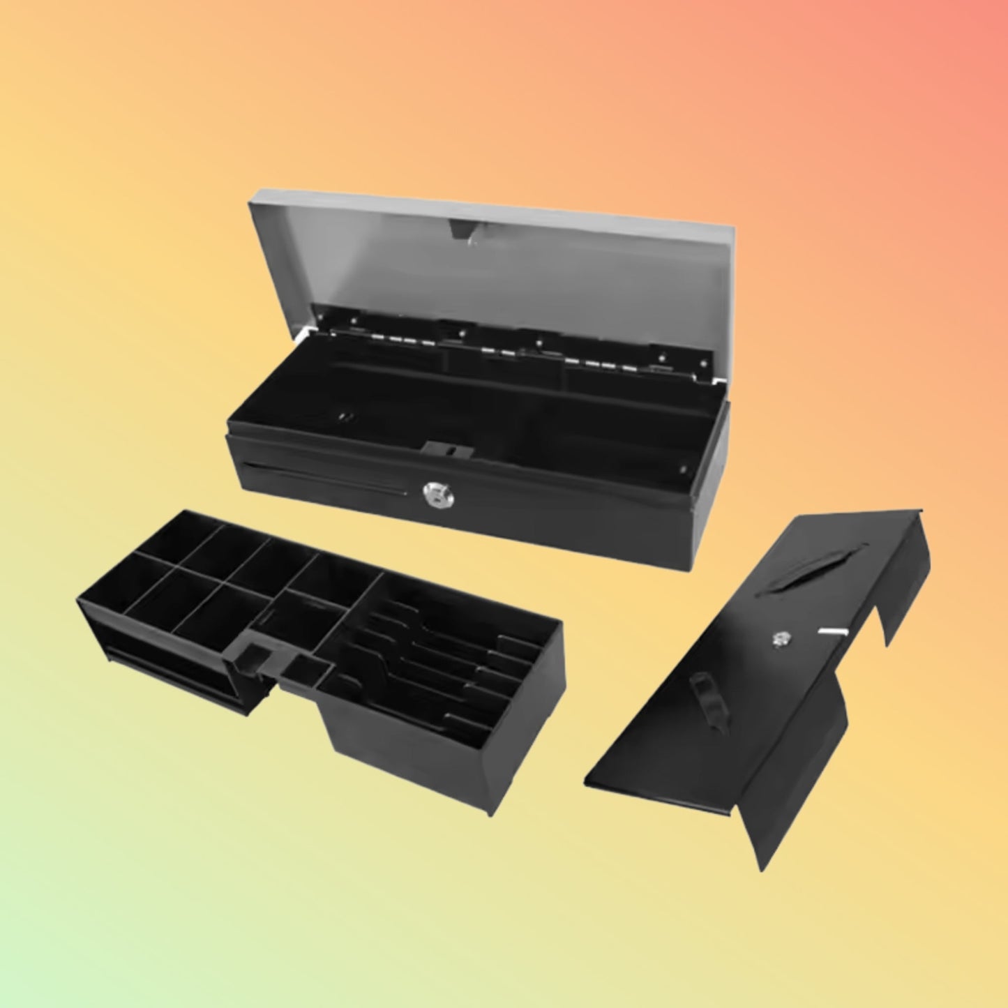 MAKEN FT-460 Black metal case removable cash tray flip top 3 position locks pos cash drawer