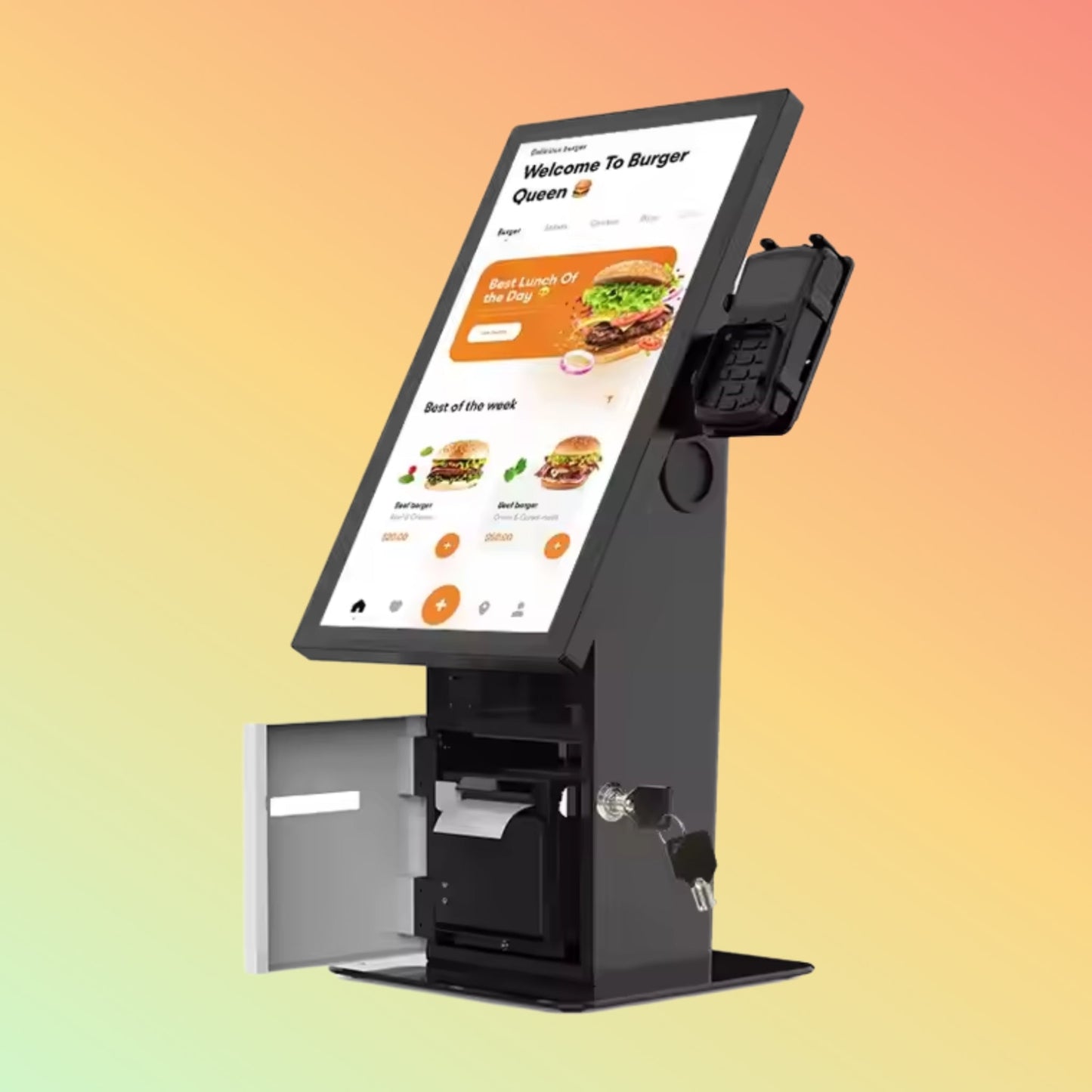 MAKEN Countertop 21.5inch self payment touch screen desk order kiosk with thermal printer