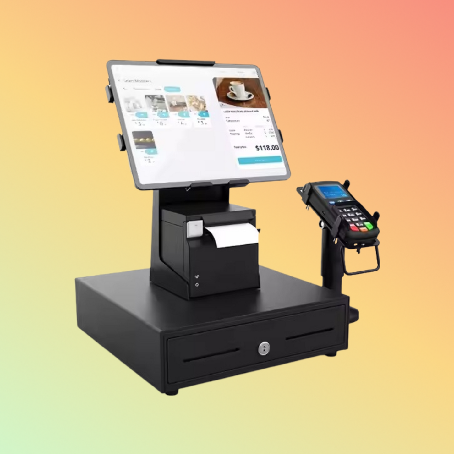 MAKEN POS hardware cashier machine desktop restaurant tablet POS with cash drawer