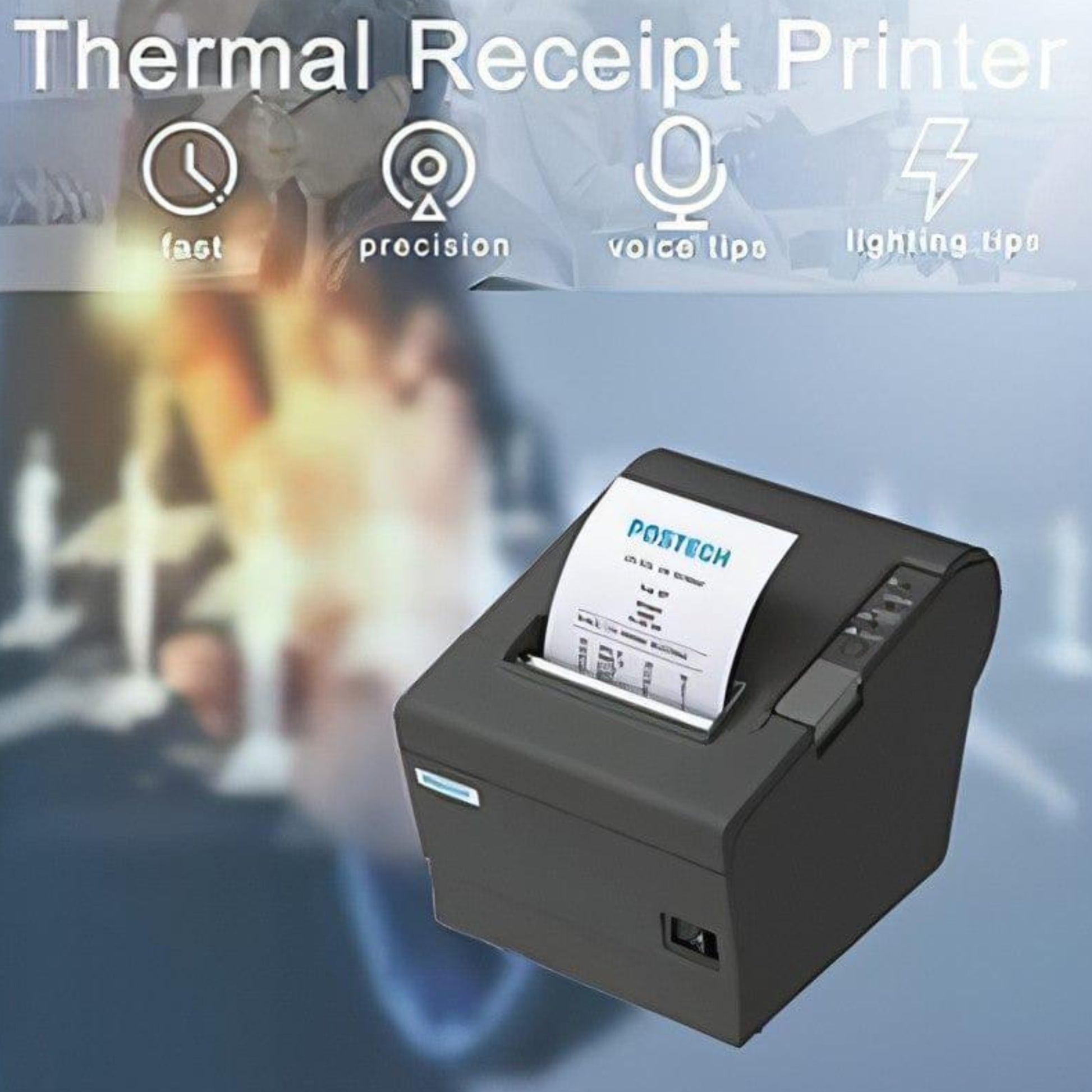 "Postech PT-88IV-V3 printing high-resolution receipts with barcode support."