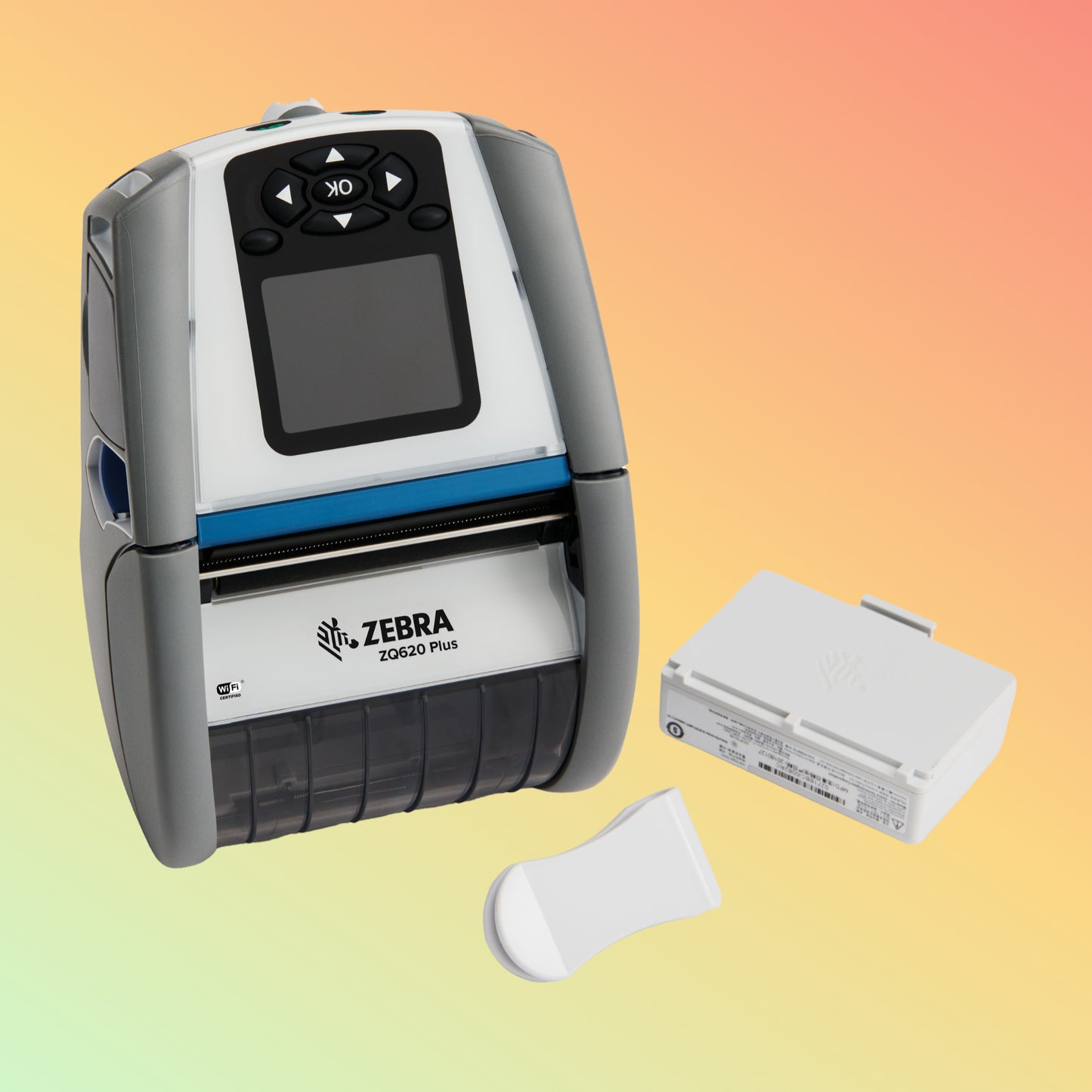 "Compact Zebra ZQ620 Plus printing wristbands and labels in a hospital setting."