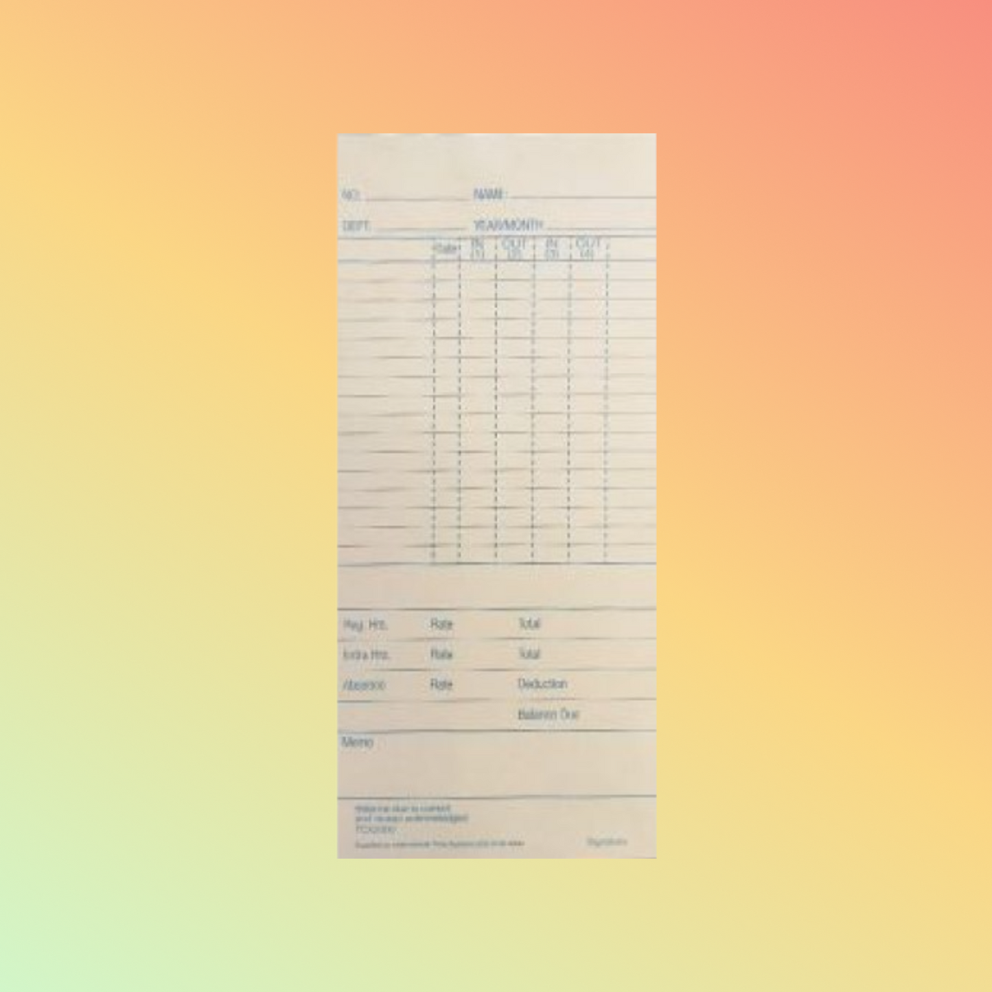 TCX2000/UT2000 Time Cards