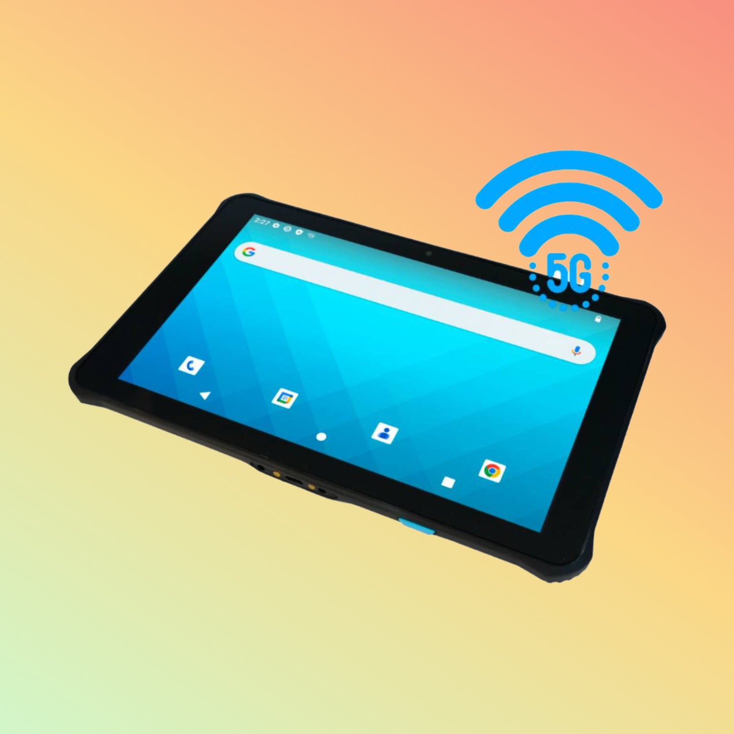 "Unitech RT112 rugged tablet demonstrating its glove and wet touch-compatible screen."