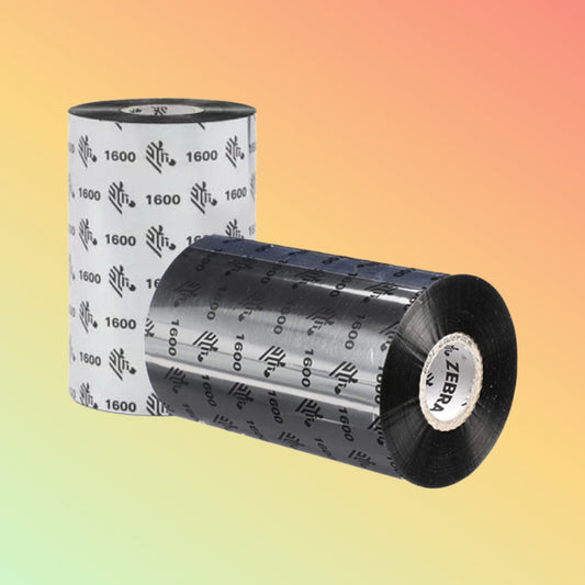 "Zebra 1600BK Wax Premium Ribbon roll for thermal transfer printers."