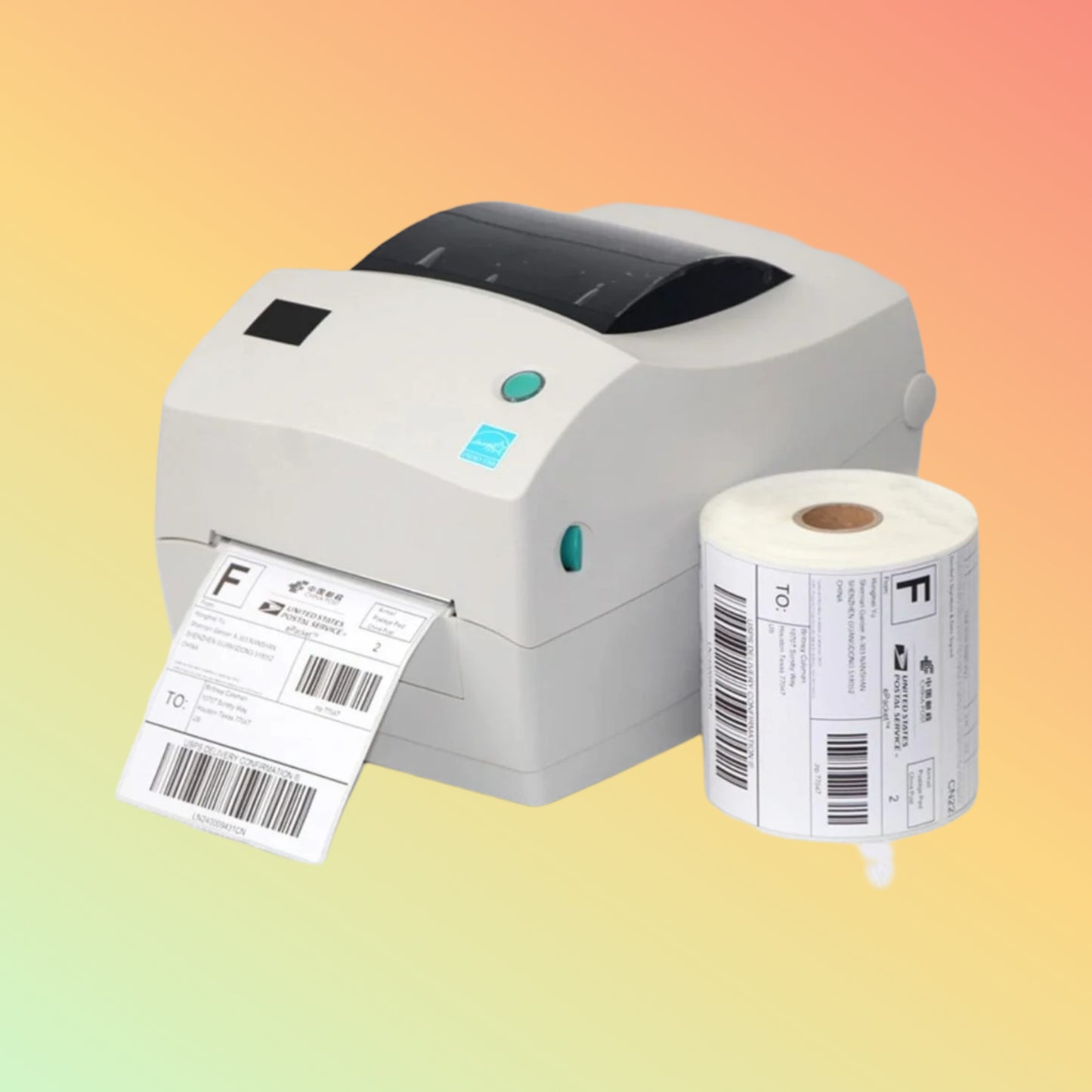 "Compatible GK888T 203dpi Desktop Label Printer for high-resolution direct and thermal transfer printing in business and industrial settings."