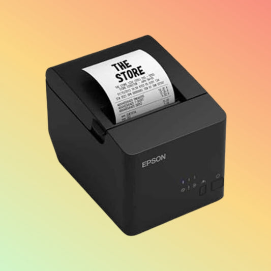 "Epson TM-T83III POS Printer connected and ready for use, highlighting its sleek design."