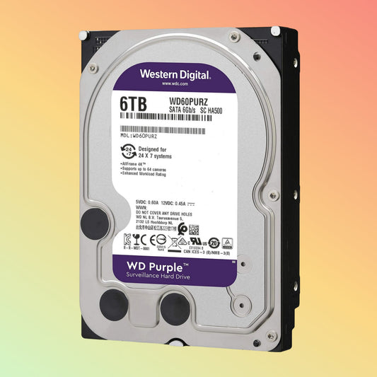 alt="WD 6TB Purple Hard Disk WD64PURZ for high-capacity surveillance storage"